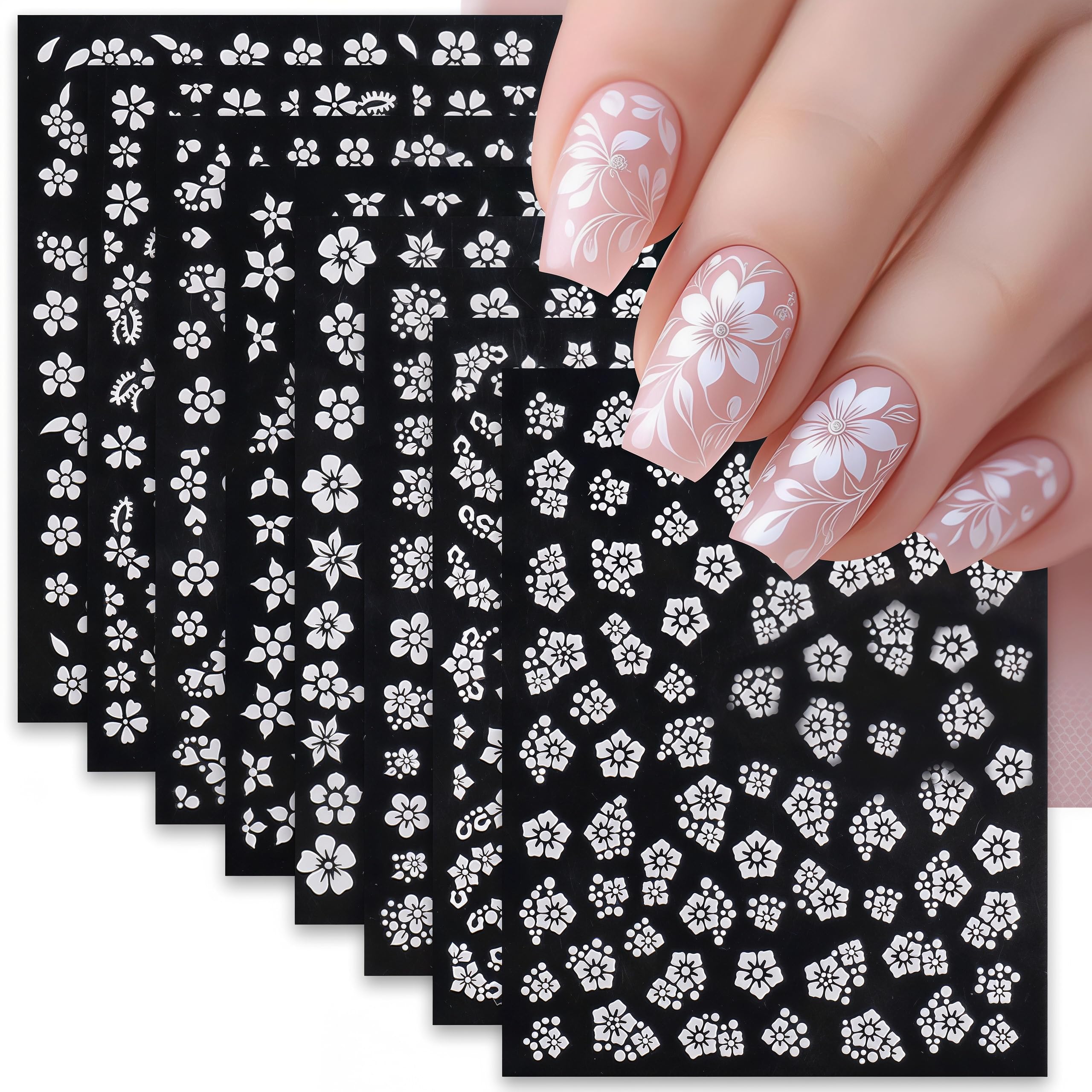 6Sheets Summer Flower Nail Art Stickers 3D Self-Adhesive Holographic Cherry Blossoms Design Nail Stickers Peach Blossoms Nail Supplies for Women DIY