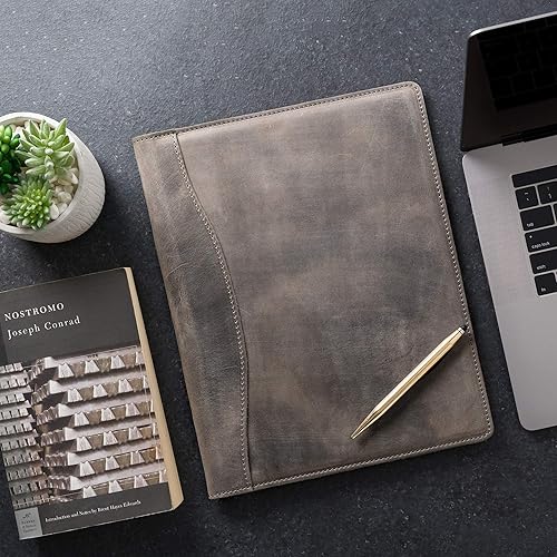 Miniatura 5 de PEGAI Padfolio de cuero 100% hecho a mano, organizador de bloc legal para negocios, escuela, oficina, conferencia, resistente, piel de vaca de grano