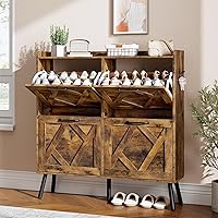 Vista 18 de Nicetree - Zapatero con 2 cajones abatibles, organizador de zapatos independiente, zapatero con patas de metal, estante estrecho para entrada, Blanco