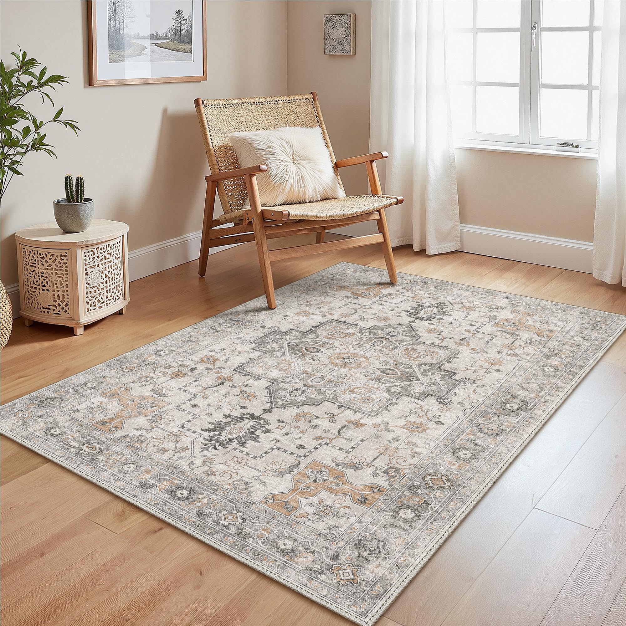 GENIMO Alfombra Salon Pelo Corto,Alfombra Cocina Lavable Antideslizante,Alfombra Pasillo de Dormitorio,Alfombra Silla Escritorio,Comedor,Beige,120x170 cm