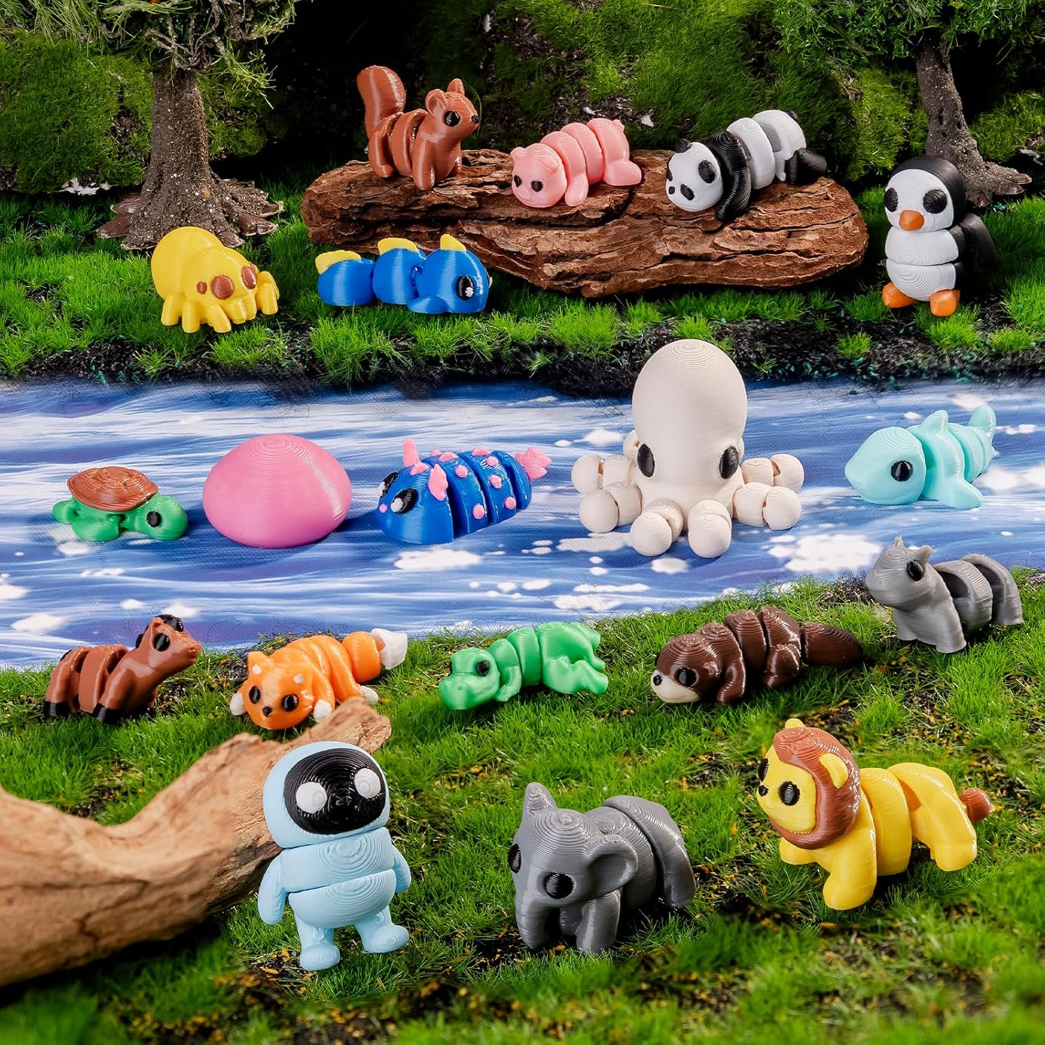 50 Pcs 3D Printed Articulated Animal Figurines Set Mini Plastic Animals for Desk Pets,Pocket Pets, Party Favors,Gifts for Boys Girls Toddlers,Classroom Rewards and Goodie Bag Fillers