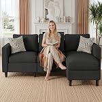 Small Sectional Couch Sofas, 3 Seat L Shape Sofa with Ottoman, Fabric Upholstered Convertible Sofa Couches, Small Couch for Apartments, Living Room and Office (Black)