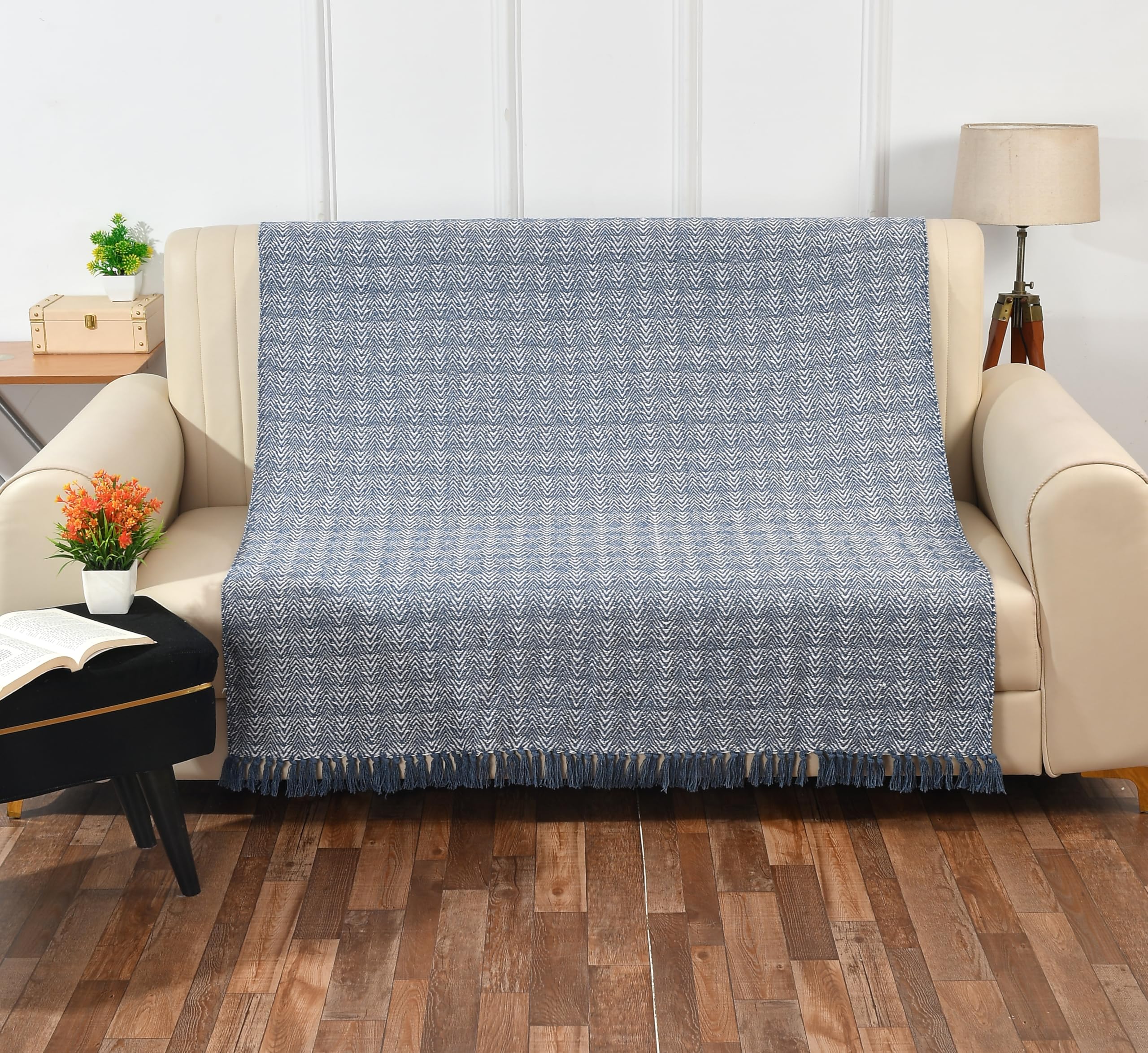 SASHAA WORLD Soft Herringbone Throw Blanket | Used Both Indoor and Outdoor |Blanket for Living Room, Sofa, Bed & Chair | Navy Throw Blanket| Pack of 1, 180 x130 cm 1