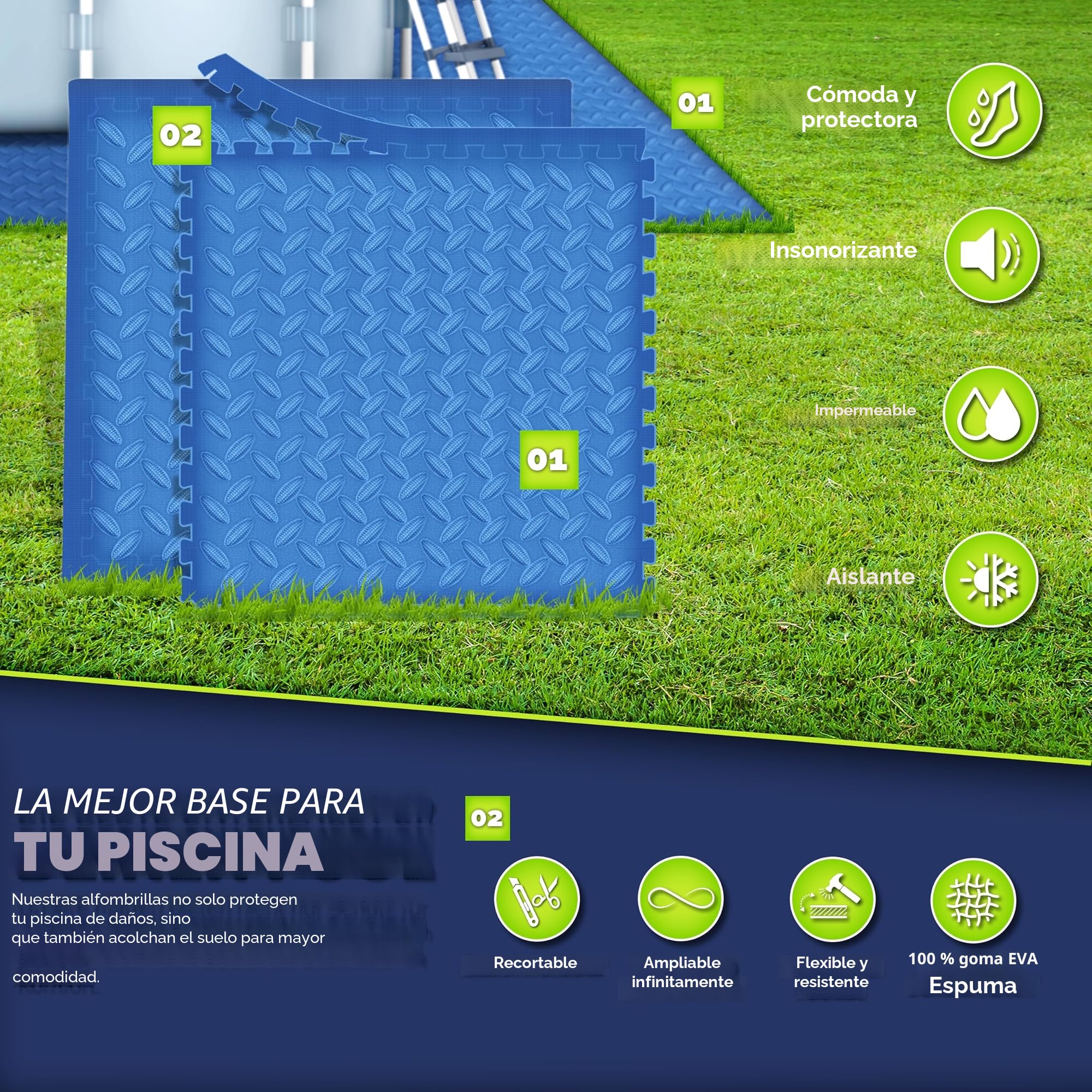 tillvex® Esterilla protectora de suelo para piscina, 12 unidades, para piscina y piscina, para exteriores, para protección del suelo, aislante del calor, lámina para el suelo de jacuzzi