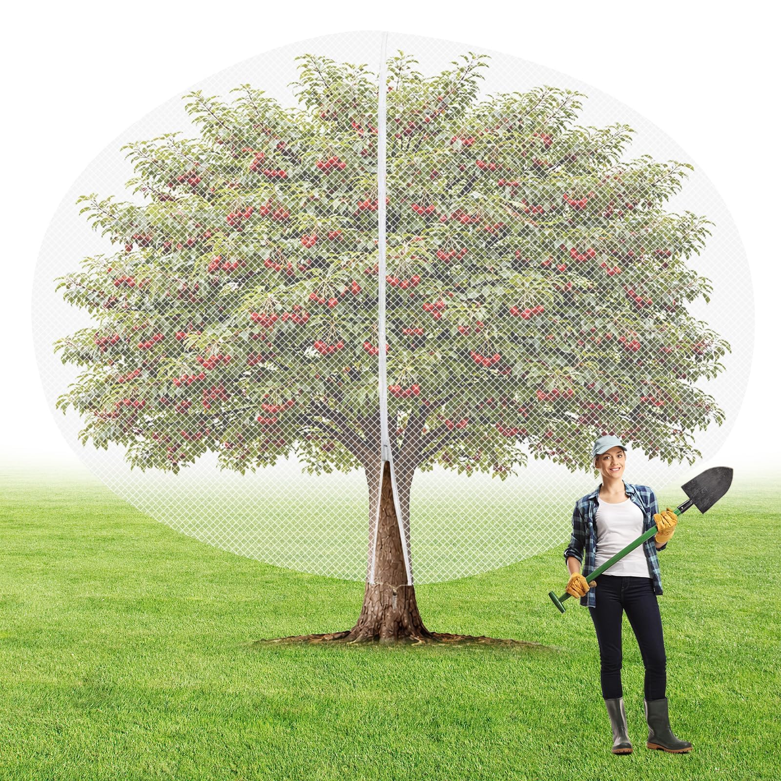 1Pcs 15ft x 15ft Extra Large Fruit Tree Netting Cover with Zipper and Drawstring Garden Plant Protector Bird Barrier for Blueberry Bushes Ultra Fine Mesh Garden Netting for Birds Squirrels Cicadas