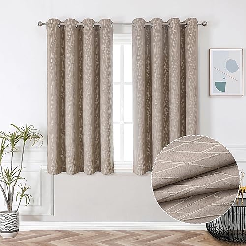 Miniatura 1 de OVZME Lobby Camel - Cortinas opacas 100% para cocina, 45 pulgadas de largo, juego de 2 paneles de cortinas opacas geométricas con aislamiento