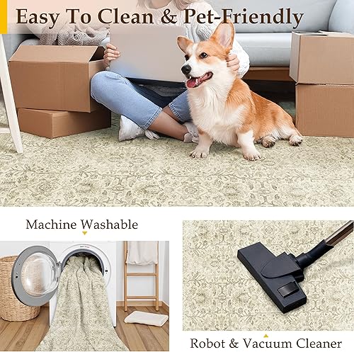 Miniatura 4 de PureCozy Alfombra de área rosa de 2 x 3 pulgadas, lavable para interiores, alfombra de pelo bajo, alfombra floral de granja, alfombra bohemia