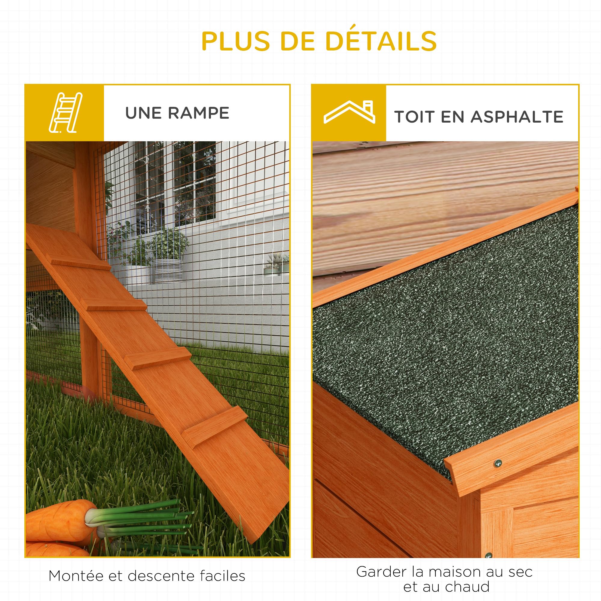 PawHut Clapier Cage à Lapins rongeurs 2 Niveaux 3 Portes verrouillables tiroir à déjection 150L x 45l x 85H cm Bois Massif Sapin
