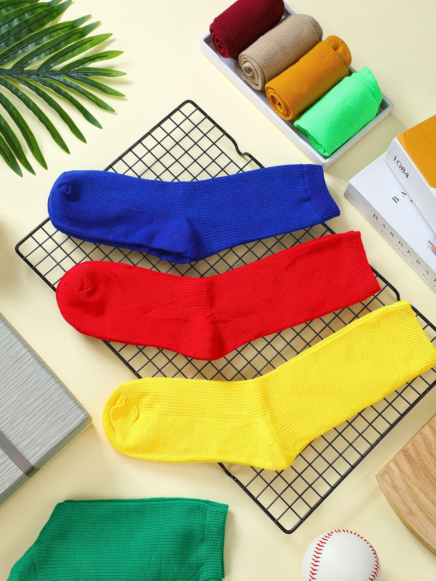 Yaomiao 20 Pairs Colorful Boys Solid Dress Socks Breathable Lightweight Cotton Crew Socks for Casual Athletic Boys Girls