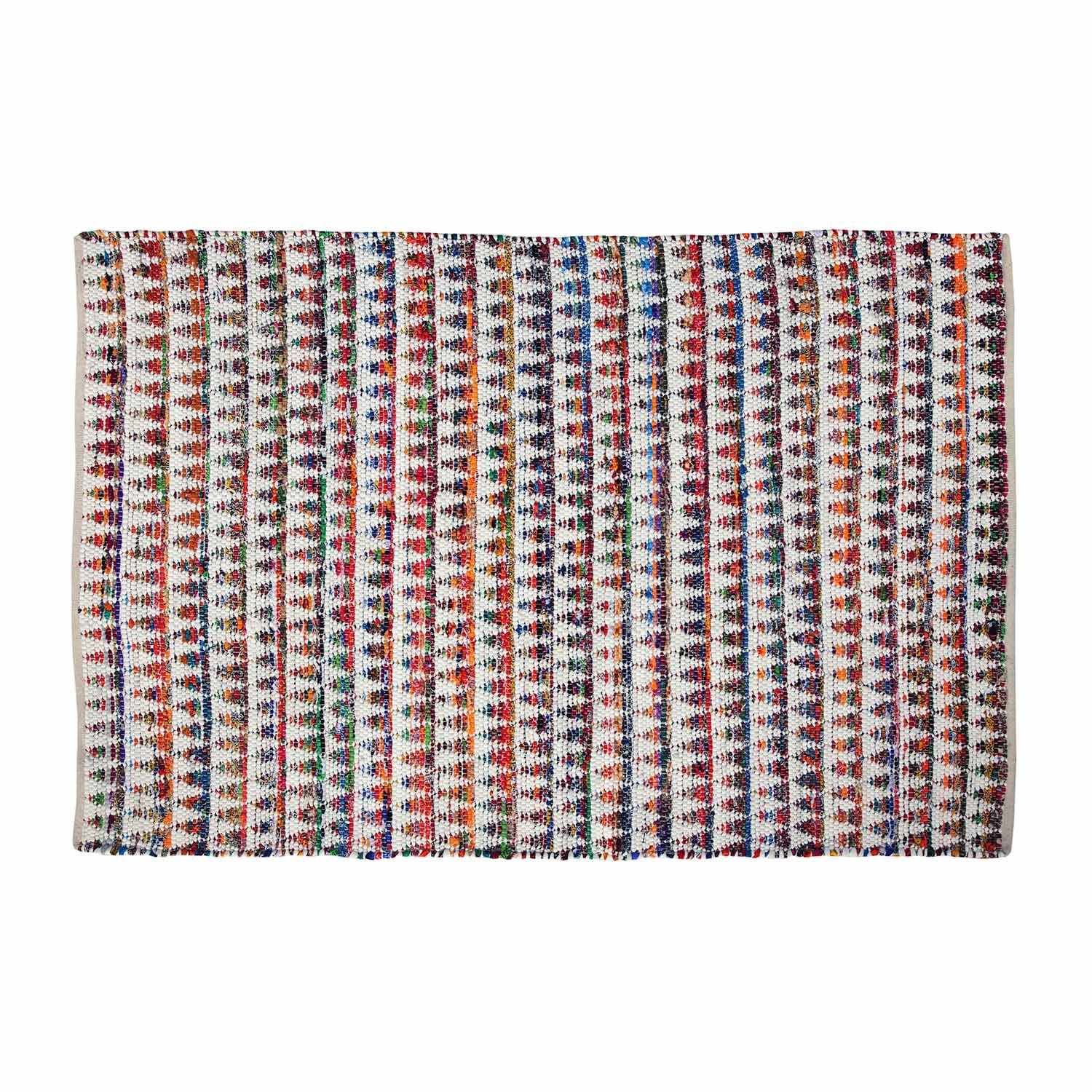 Homescapes Teppich, handgewebt aus 100% Baumwolle, 120 x 170 cm, Flickenteppich mit geometrischem Dreiecksmuster, bunt