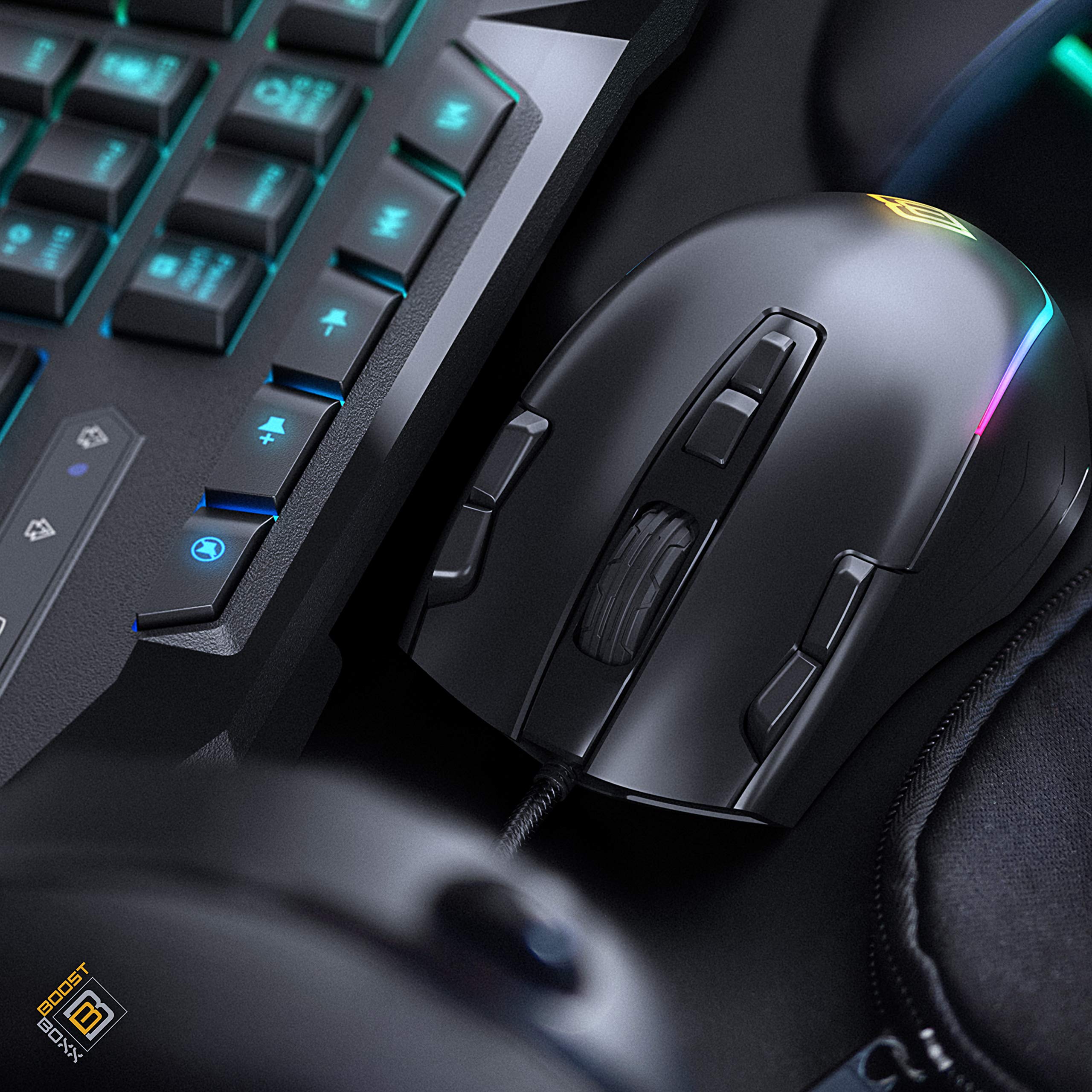 BoostBoxx Phobetor - Gaming Tastatur & Maus Set mit RGB-Beleuchtung - QWERTZ-Tastatur mit programmierbaren Makros - Maus für Rechts- und Linkshänder mit 11 Tasten und bis zu 2500 DPI
