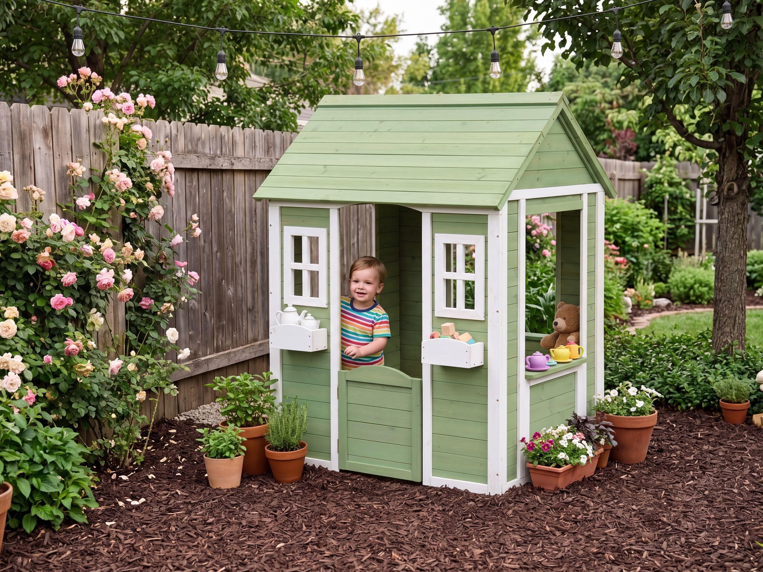 Casita de jardín casa de Juegos Infantil de Madera Verde Sauris