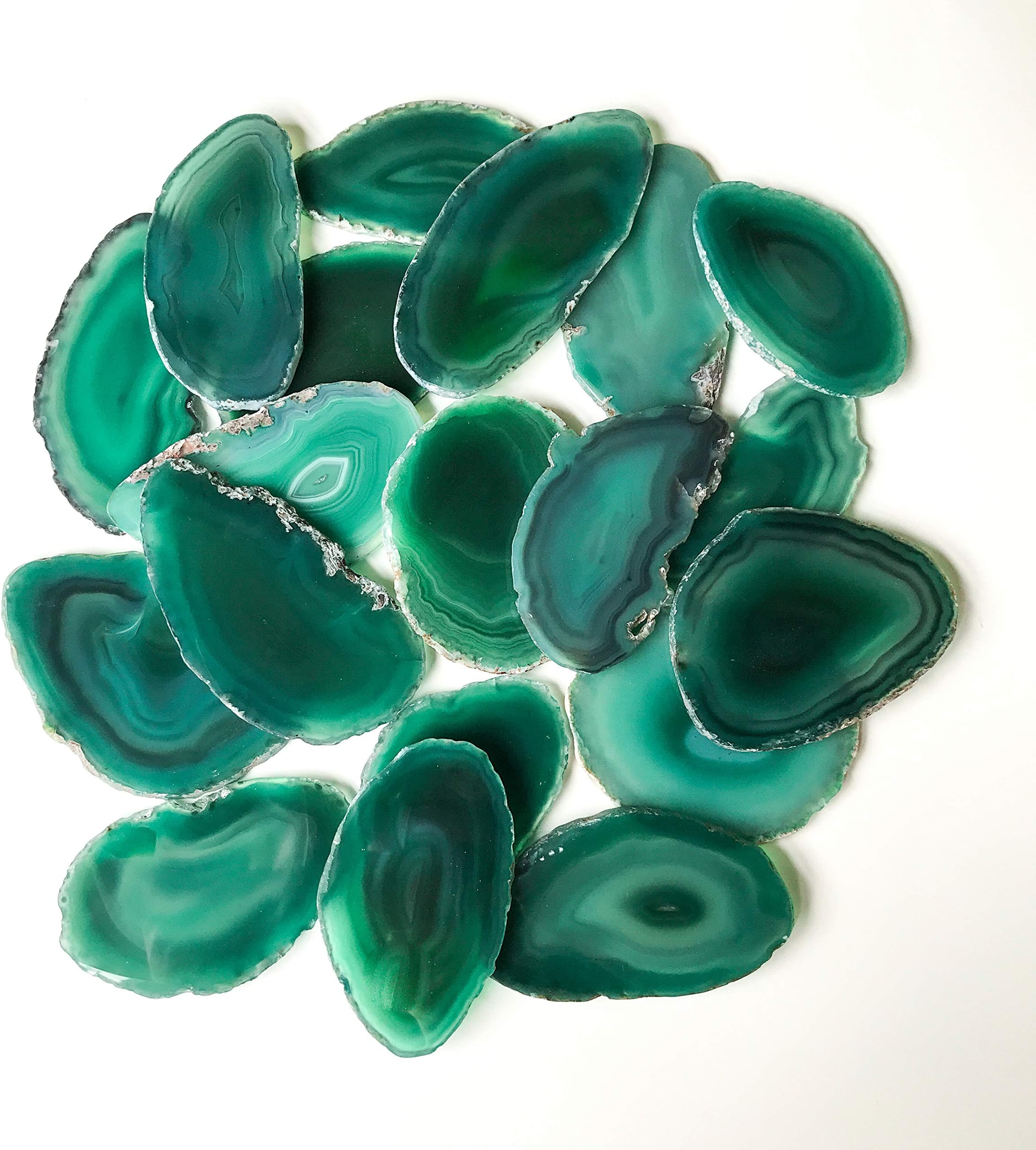 20 Green 2.5 Inch - 3.75 Inch Large Agate Placecards A+ Quality Geode Slice Place Cards Bulk Stones Slabs Wedding Decor for Calligraphy Table Decor Tablescapes Wholesale Stone