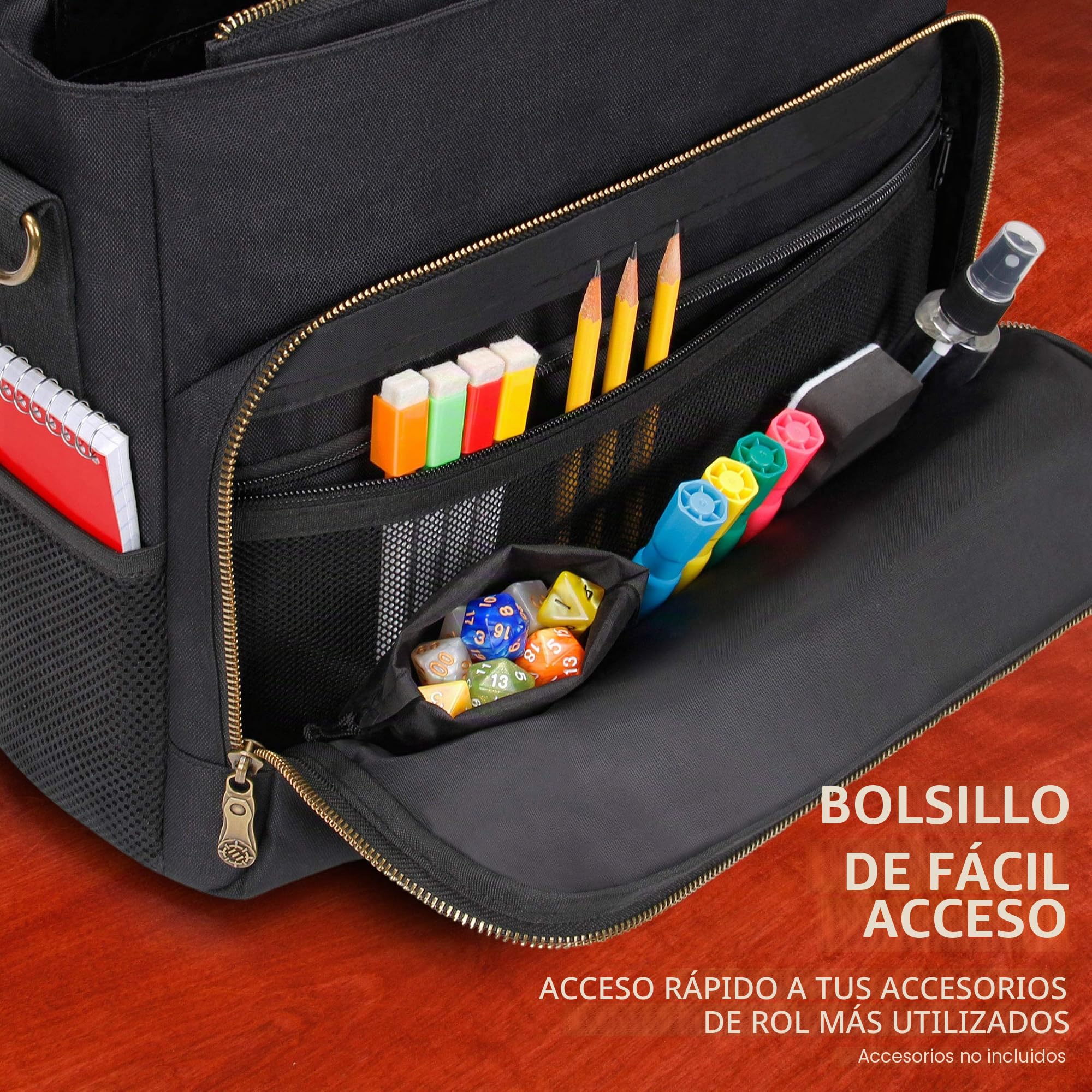 ENHANCE Bolsa de viaje para DND, bolsa compatible con Dungeons and Dragons, soporte para alfombrilla de batalla, bolsillos para dados y accesorios, lleva de 4 a 8 libros