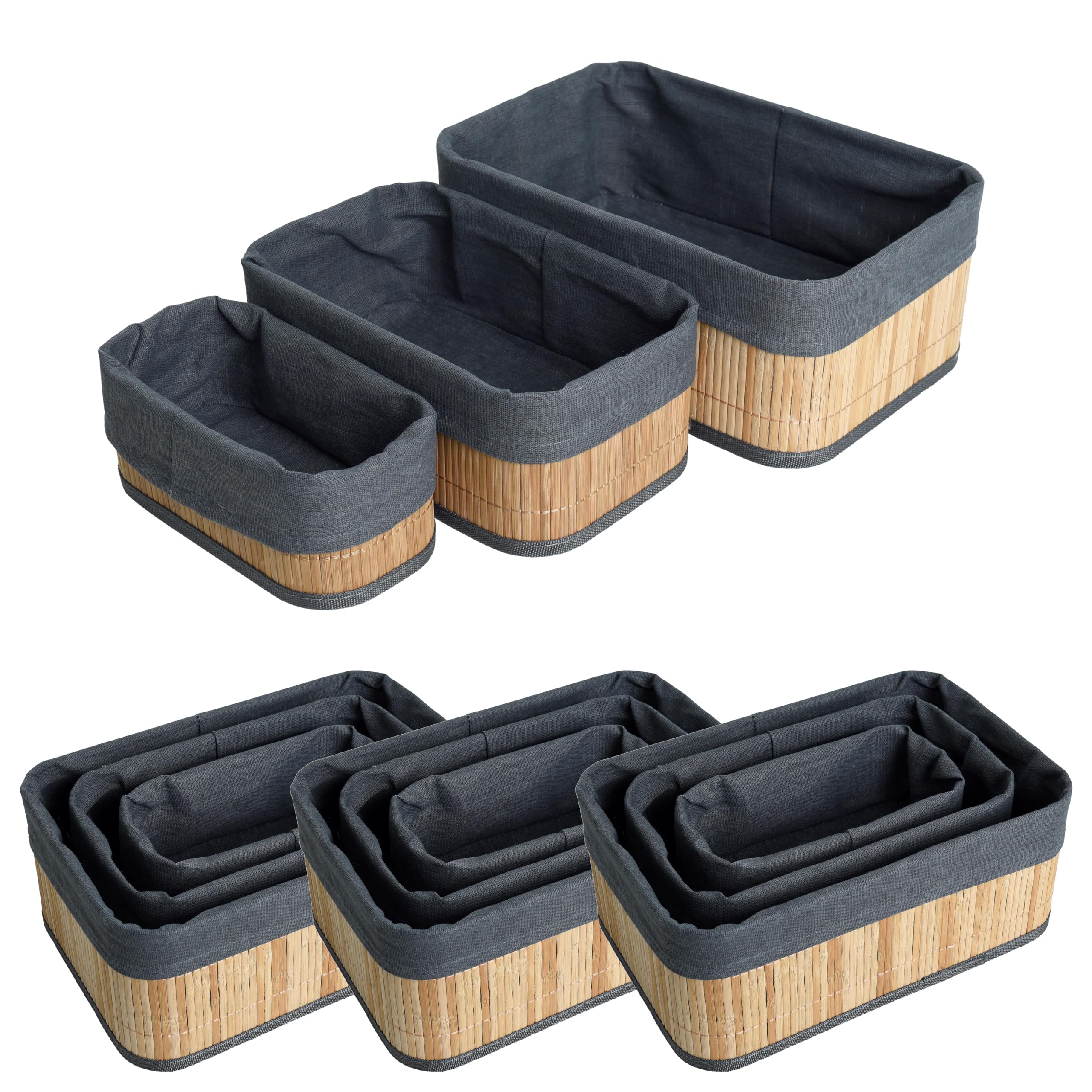 ESTEXO Bambuskorb Aufbewahrungsbox 4er Set mit je 3 Größen Aufbewahrungskorb Organizer