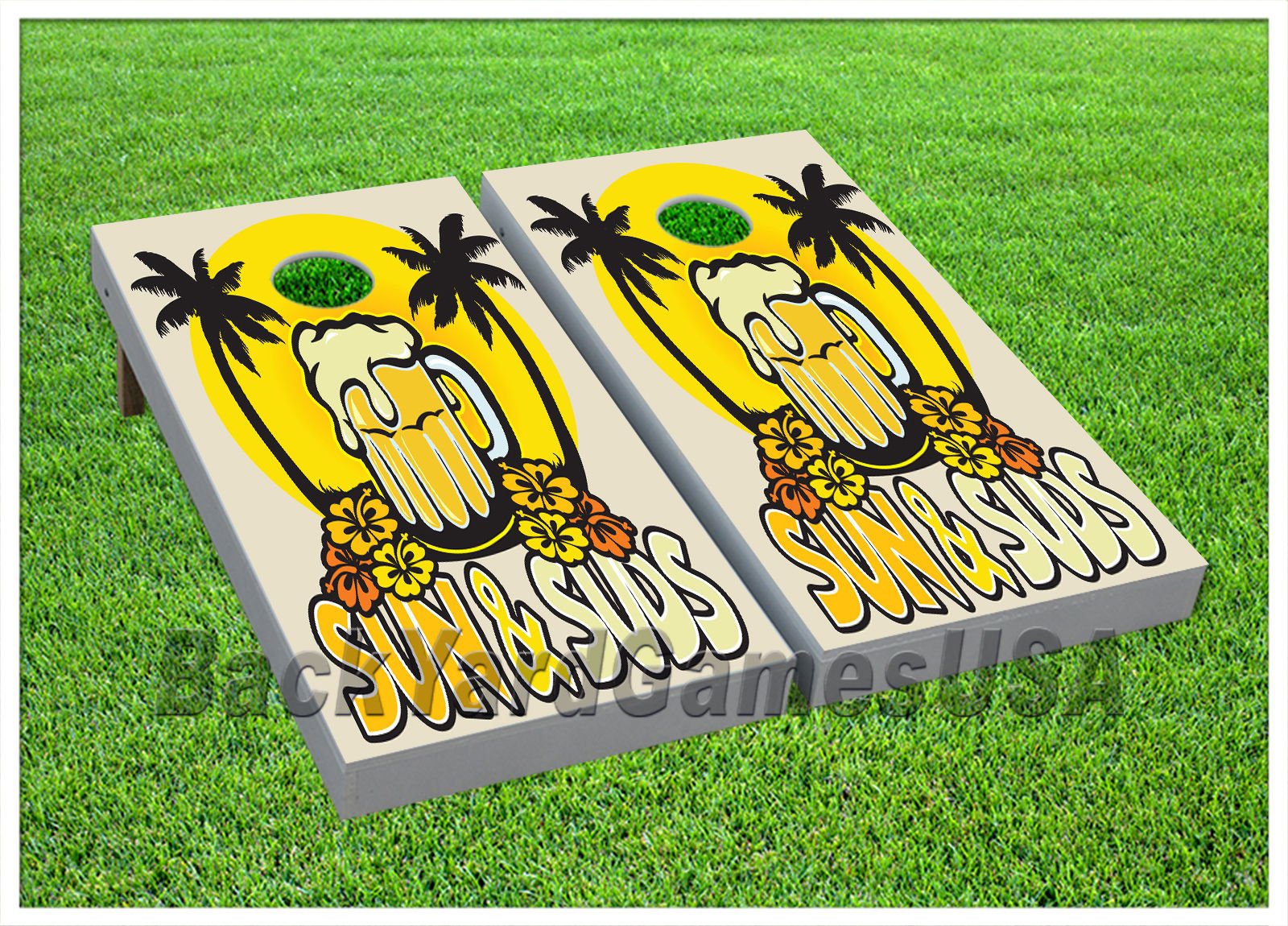 Sun & Suds Cornhole BEANBAG TOSS Game w Bags Game Board Beer Beach Set 646