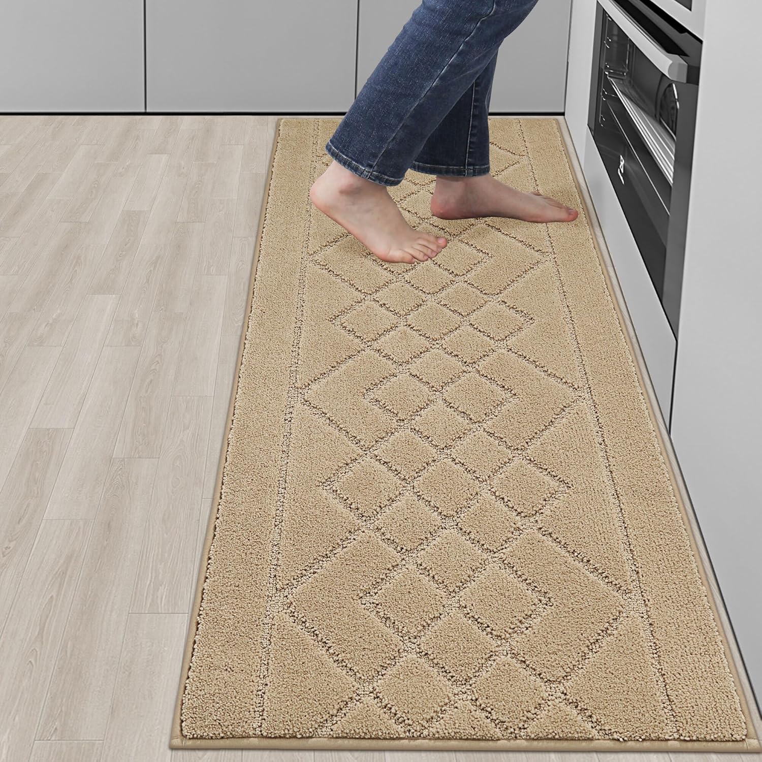 BEQHAUSE Kitchen Runner Rugs 20"x59", Kitchen Rugs Non-Slip Kitchen Mats for Floor, Absorbent and Stain Resistant Kitchen Mats, Machine Washable Rugs for Kitchen, Hallway, Laundry & Sink, Beige