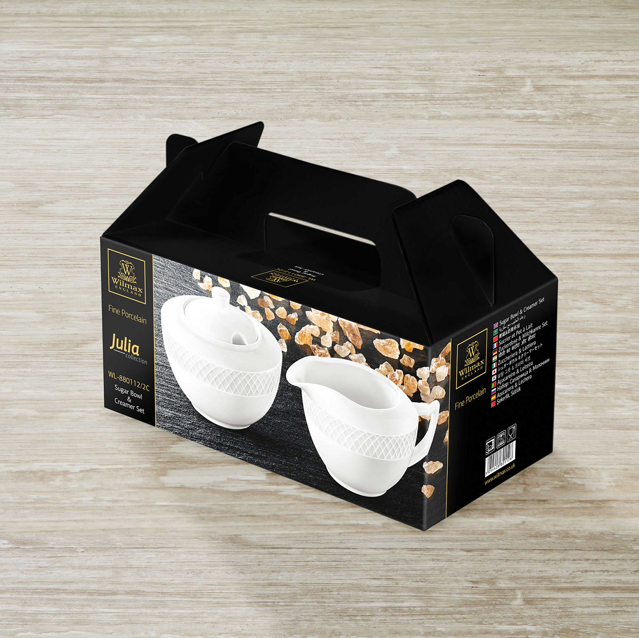 Wilmax - Sucrier + ensemble pot à lait - 2 pièces - Récipient à lait et sucre en porcelaine - Blanc - Distributeur de sucre avec couvercle - Lavable au lave-vaisselle - pour café au lait, thé