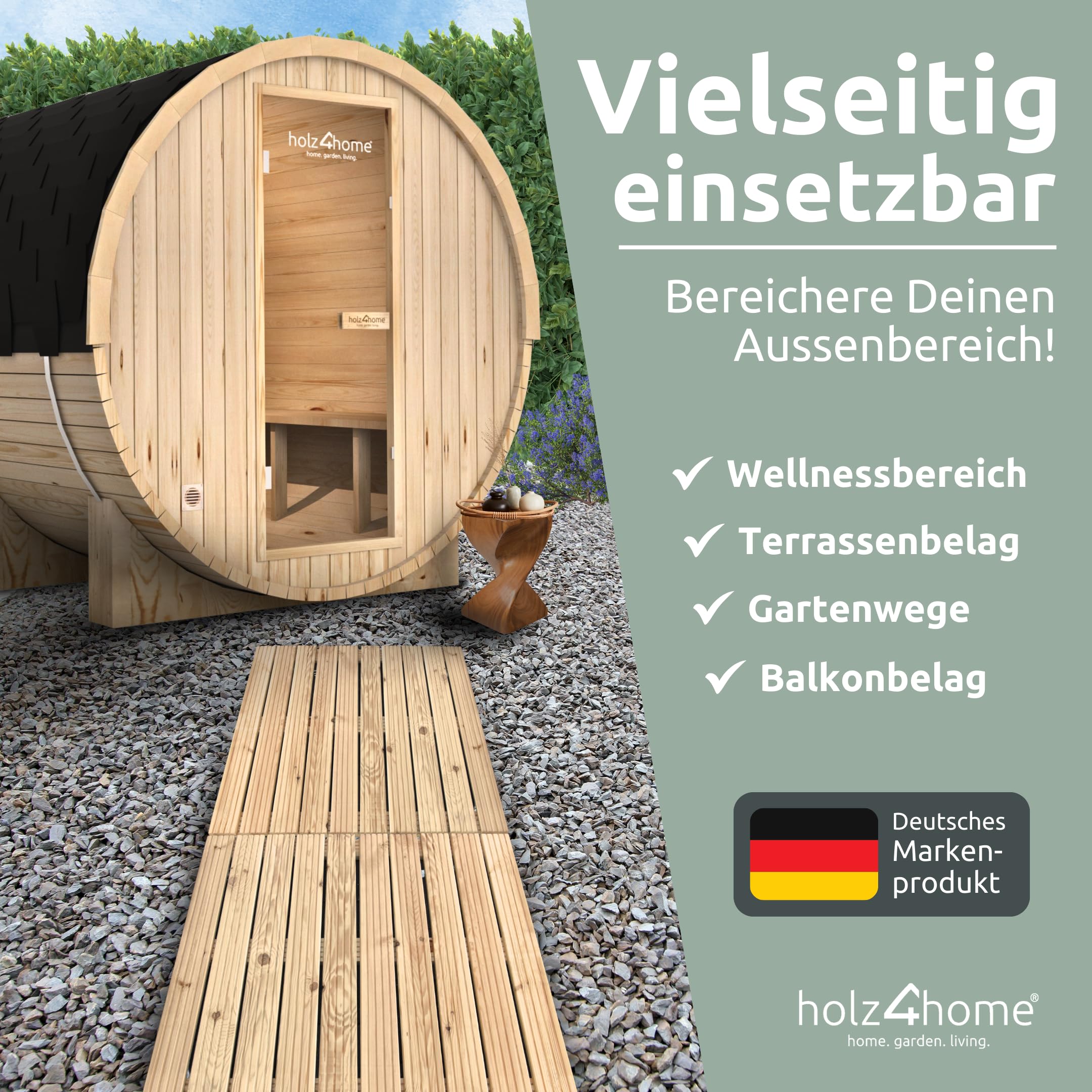 holz4home® Holzfliese Kiefernholz 95x95 cm I Terrassenfliese aus Holz I Terrassendiele Aussen I Rutschfest Geriffelt I Bodenfliese Terrasse Balkon Garten