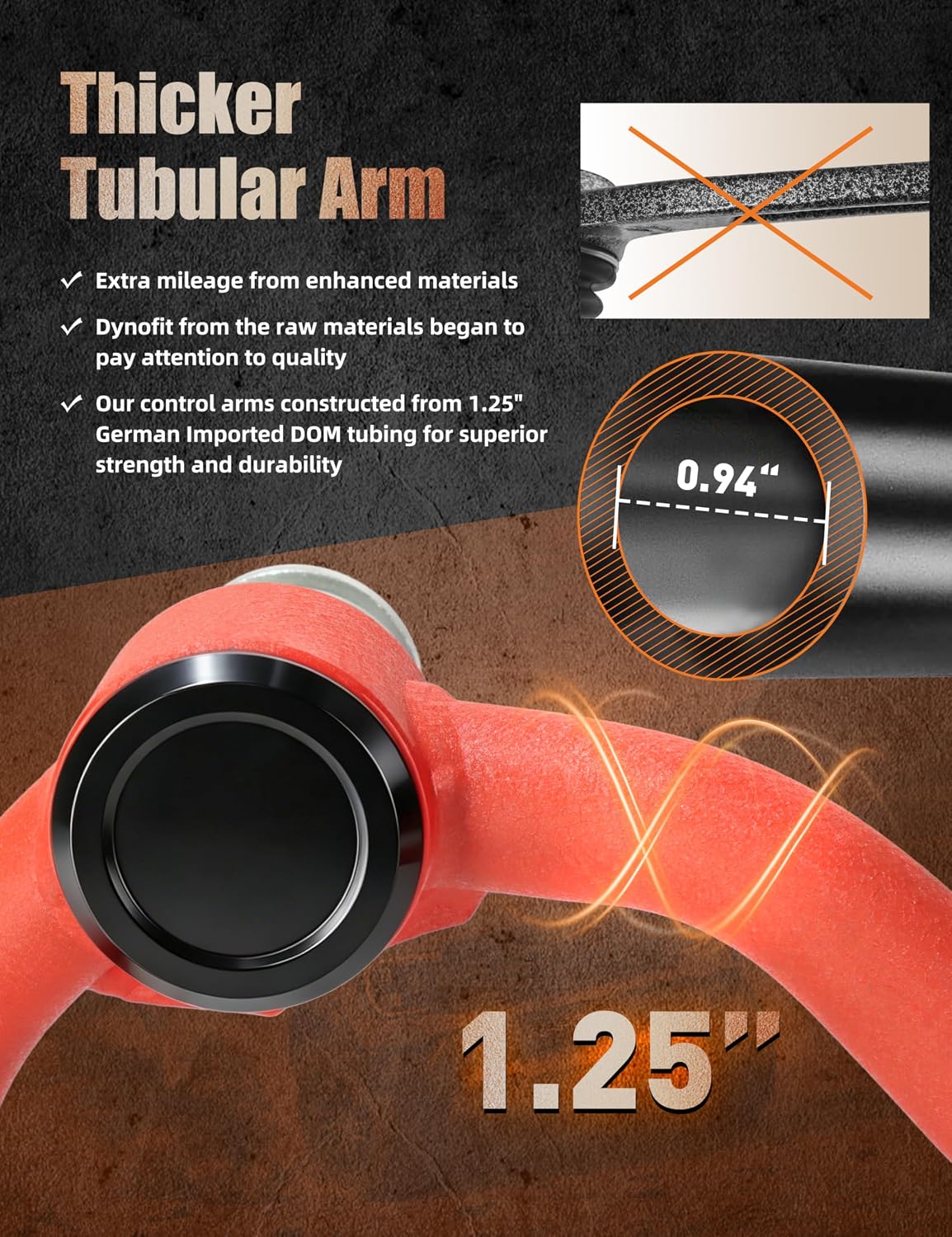 Front Upper Control Arms for 1995–2002 Toyota 4Runner & 1995-2004 Toyota Tacoma, 2–4" Lift DOM Tubular UCA Kit with PU Bushings, High Angle Ball Joint, Upgraded Aluminum Dust Cap, Wrinkle Red