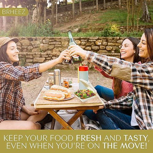 Vista 21 de brheez Recipientes desechables de fibra de bagazo biodegradables con tapas para llevar, fiestas y vacaciones, paquete de 50 cajas sin productos