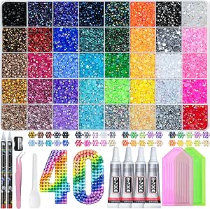 50000Pcs Bedazzling Kit with Rhinestones 3mm, 40 Colors, Nail Gems & Glitter Art Supplies with Pickup Pen and Glue