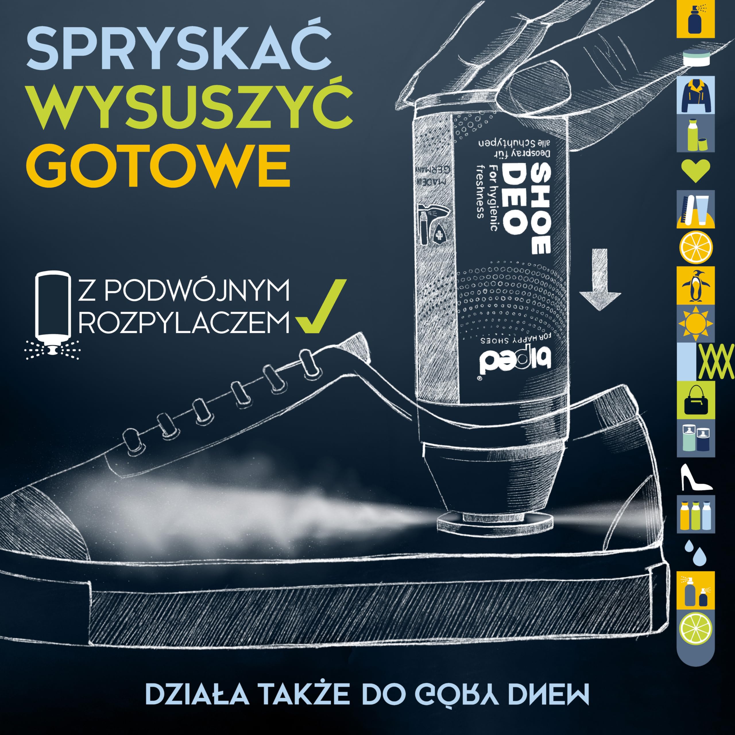 biped SHOE DEO spray do butów antybakteryjny – neutralizuje zapach i pot – do sportu pracy i codziennego użytku 100 ml – wyprodukowano w Niemczech z3001