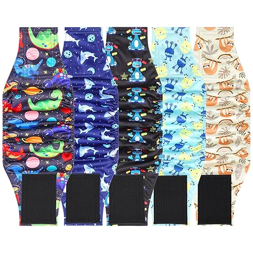 5 Pack Dog Diapers Male Reusable, Premium Belly Bands for