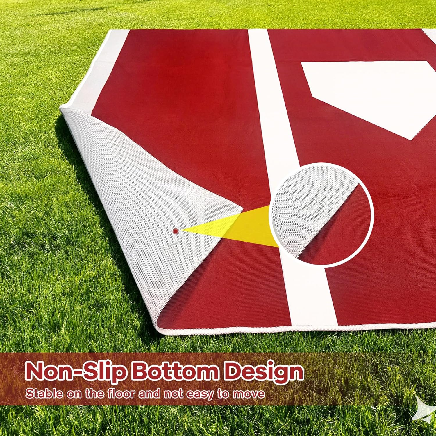 6 x 4 ft Baseball Hitting Mat with Non-Slip Rubber Backing High-Visibility Printed Stripes Cushioned Surface Durable Indoor/Outdoor Batting Mat Portable Batting Stance Practice Mat