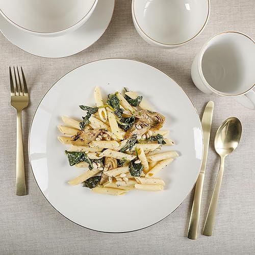 Miniatura 4 de Gibson Home Ogalla - Juego de vajilla de 30 piezas, platos y tazas, servicio para 6, porcelana blanca con banda dorada