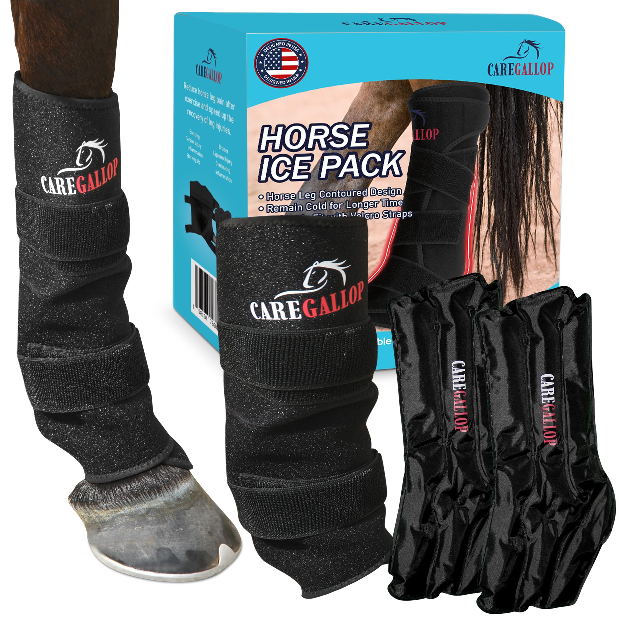 Horse Ice Boots, Premium Ice Boots for Horses, Includes 1 Wrap & 2 Gel Packs, Can Use for Cold and Heat Therapies.