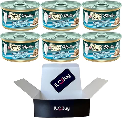 ILC Buy Fancy Feast Medleys - Alimento húmedo para gatos con verduras de jardín en un delicado paquete de salsa Total 06 latas más un imán Paquete