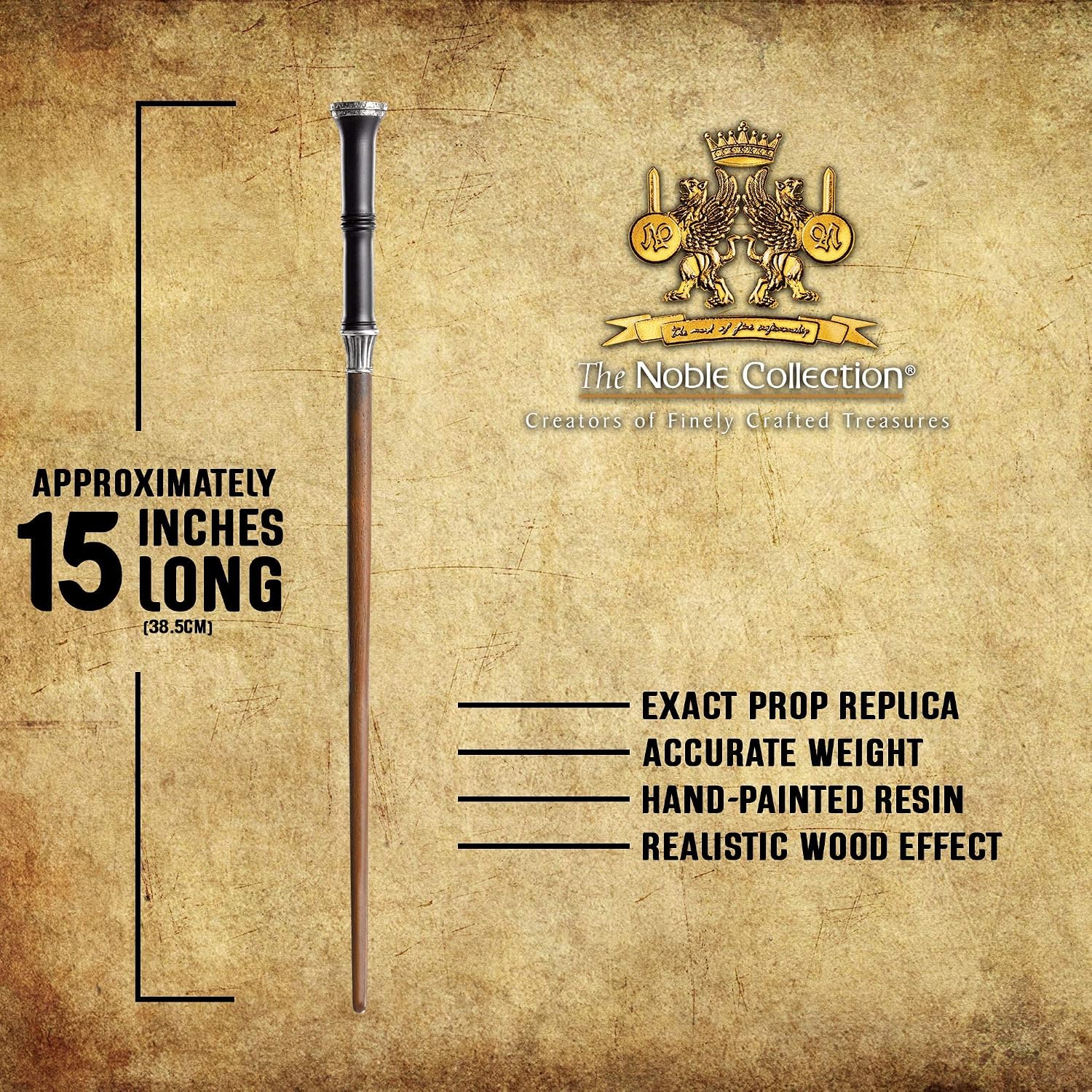 The Noble Collection Fantastic Beasts Yusuf Kama Wand in Collector’s Box - 15in (38.5cm) Wizarding World Wand - Fantastic Beasts Film Set Movie Props Wands Gifts