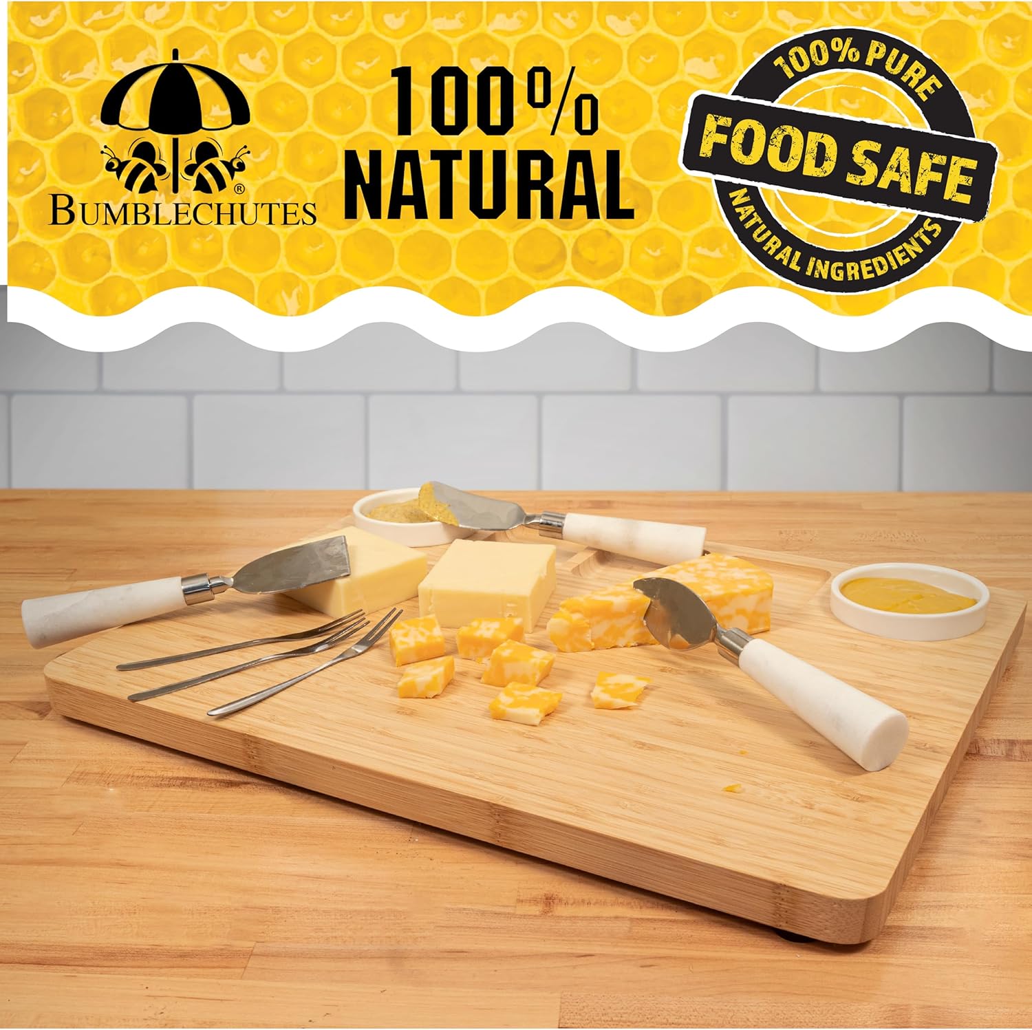 Bumblechutes Bee’Nooba 4 oz Natural Beeswax Wood Oil Finish + 5" Non-Scratch Polishing Pads (10 Pk) – Food-Safe Hard Wax Oil and Buffing Pad Kit for Furniture, Antiques, Woodworking, Metal, and Crafts