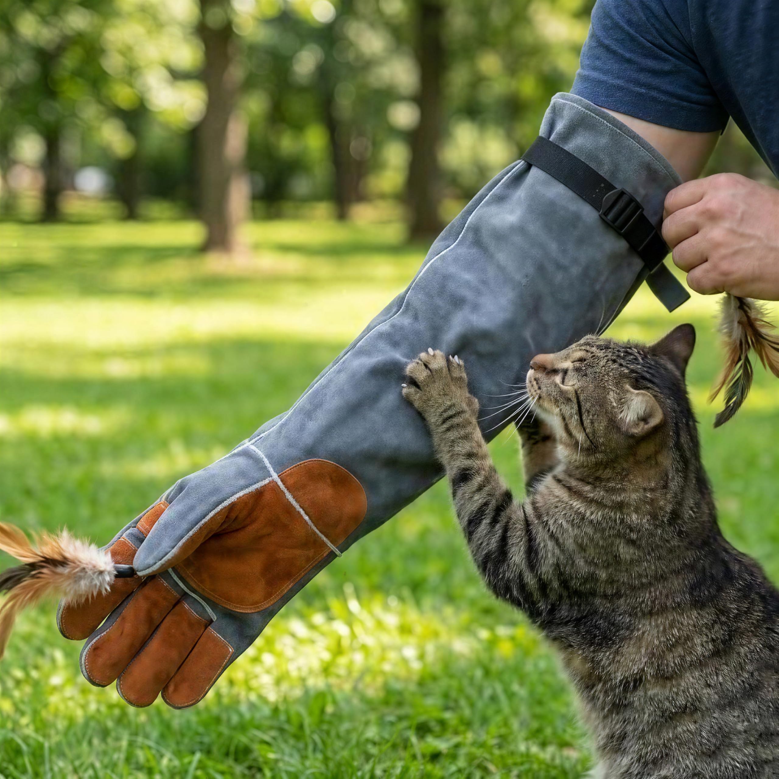 Mangas de soldadura de cuero, guantes de trabajo con refuerzos de palma, a prueba de mordeduras para manejo de animales