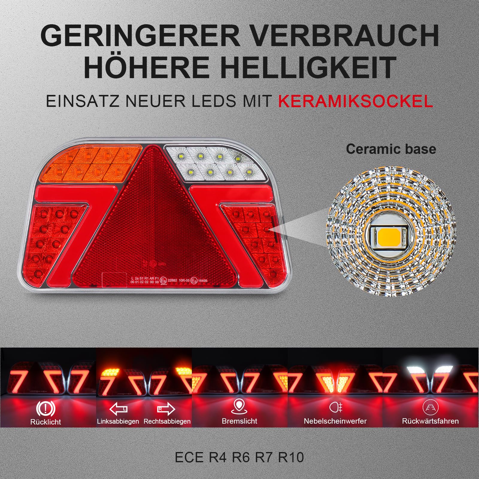Agrieyes Anhänger Beleuchtung Mit Nebelscheinwerfer, LED Rückleuchten Anhängers Mit Rückfahrscheinwerfer, 12V/24V Anhängerbeleuchtung Rücklicht Heckleuchten für Anhänger Traktor PKW