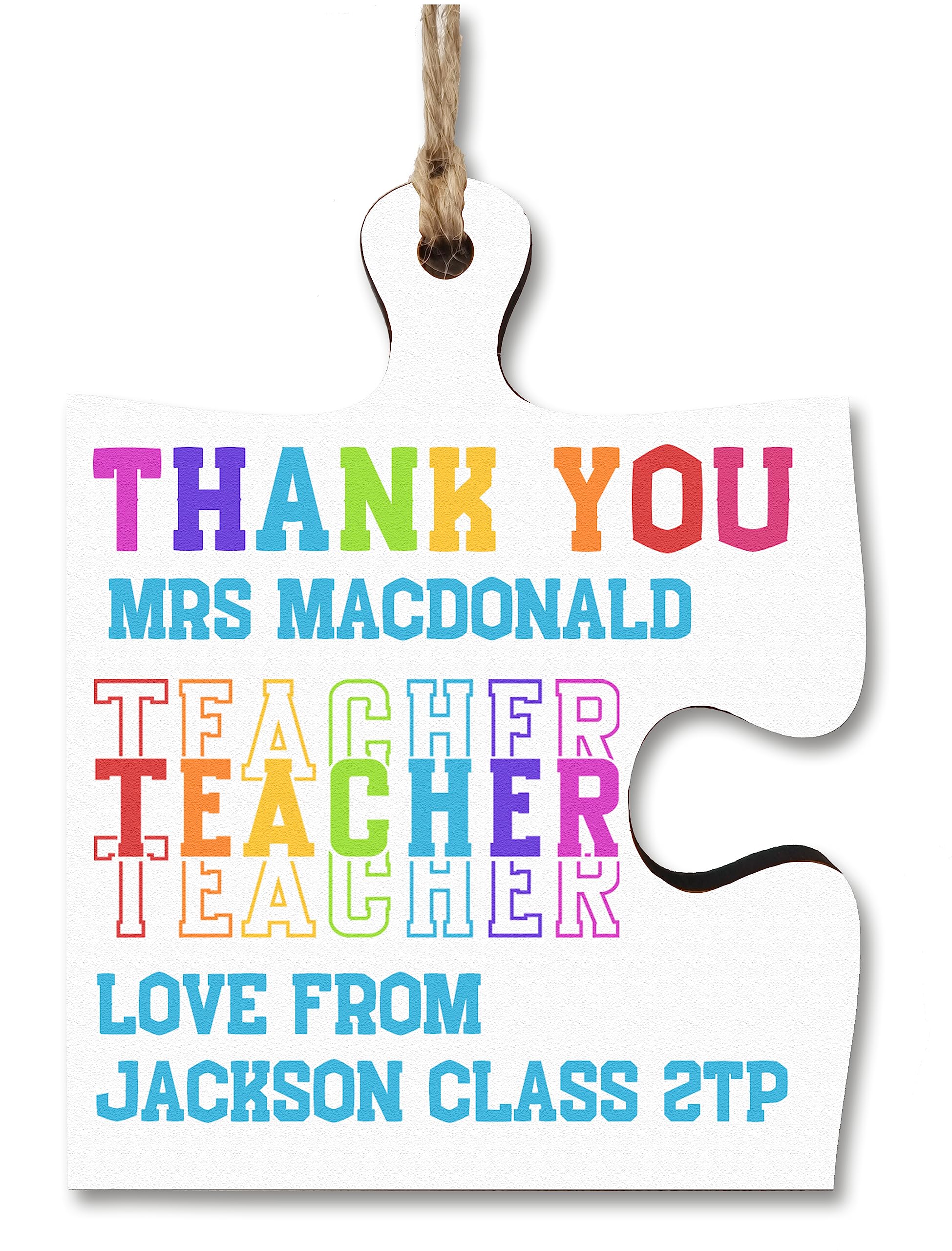 The Plum Penguin Multicolour Personalised Thank You Teacher Jigsaw Puzzle Shaped Decorative Colourful Hanging Plaque Sign Card Alternative End Of Term Gift