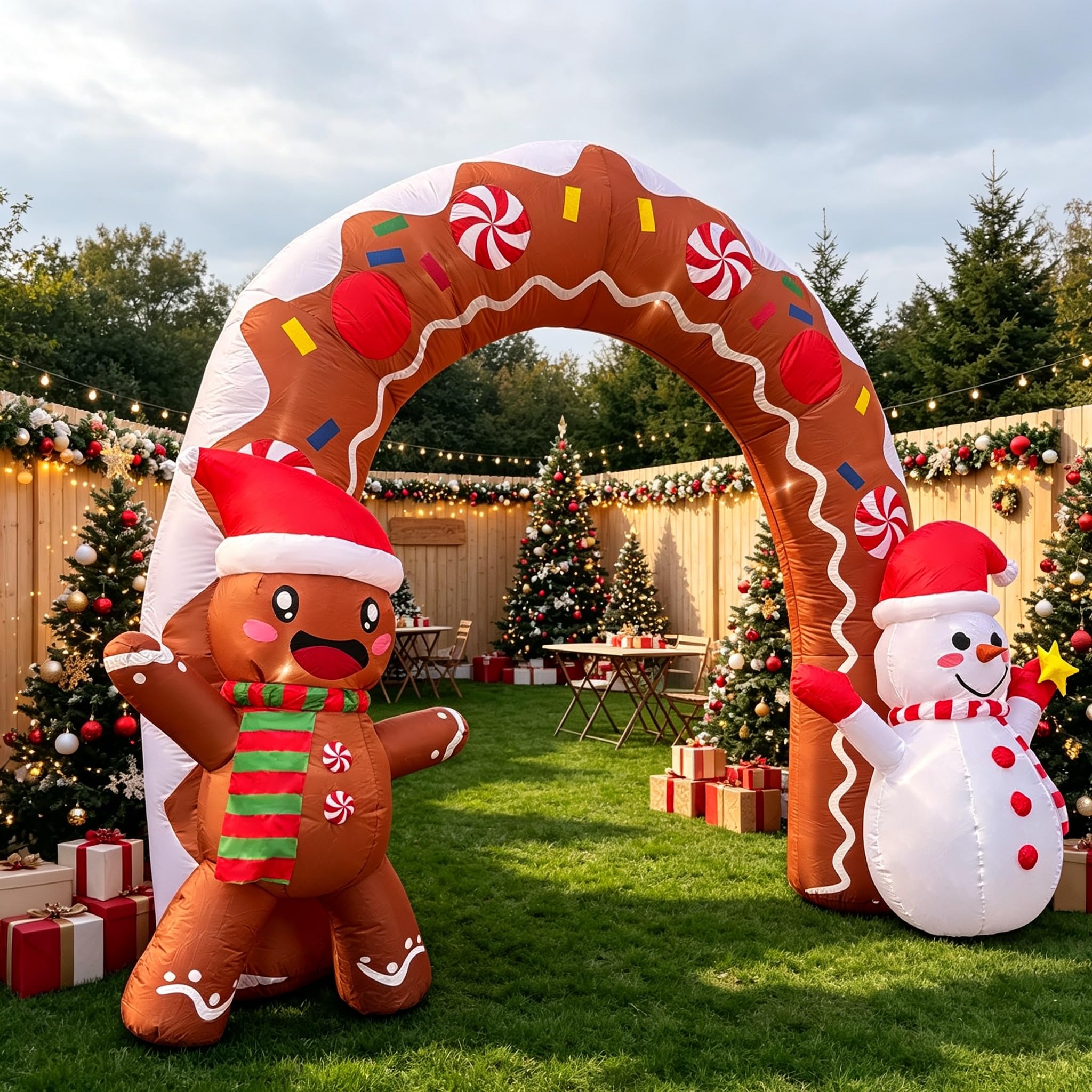 Arche gonflable de 3 m avec bonhomme en pain d'épice et bonhomme de neige