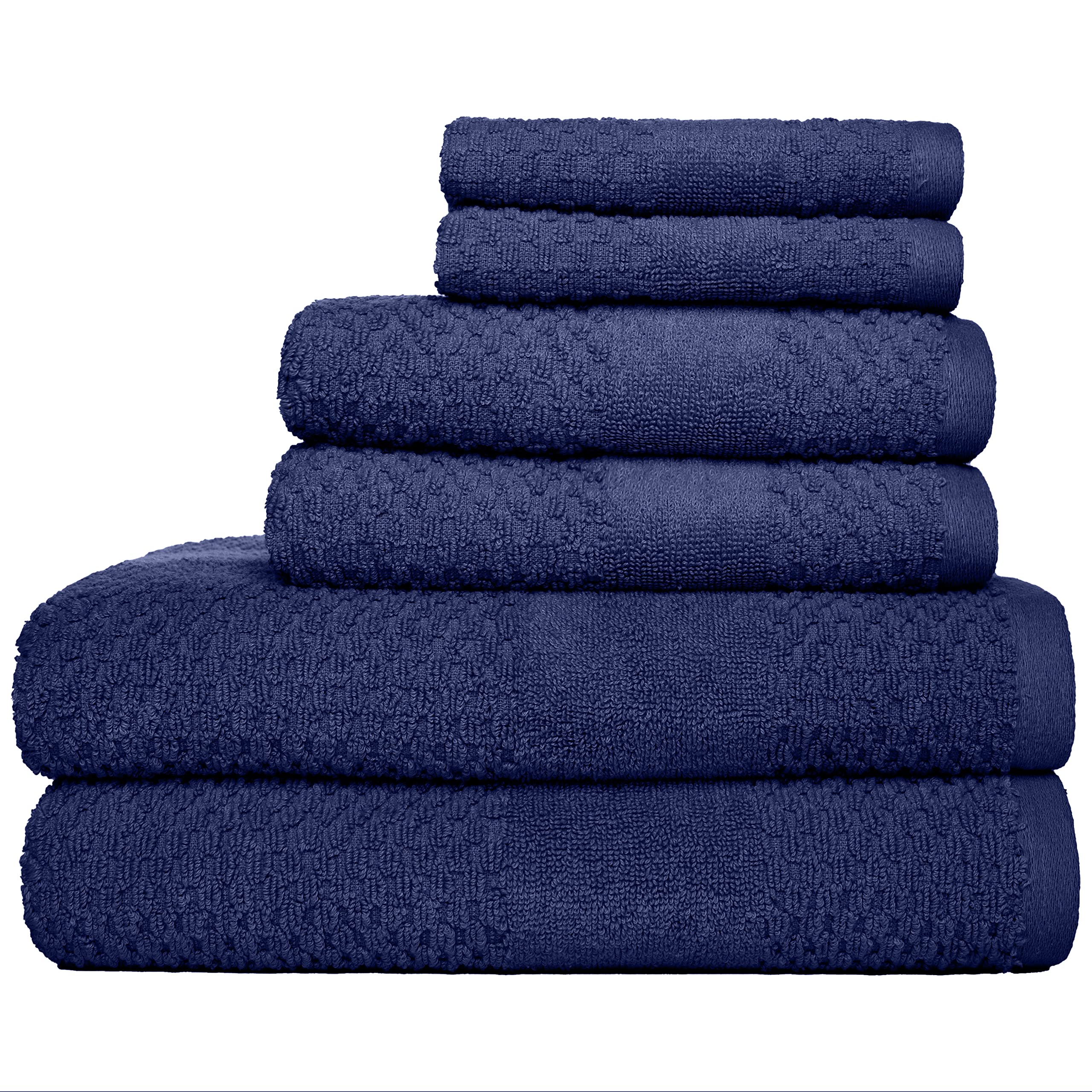 ADI American Dawn Premium Quality Central Park Studios Diamond Zen Bath Towel Set | Plush Softness, Exceptional Absorbency | Durability & Elegance | 6/PK | Navy Peony Blue