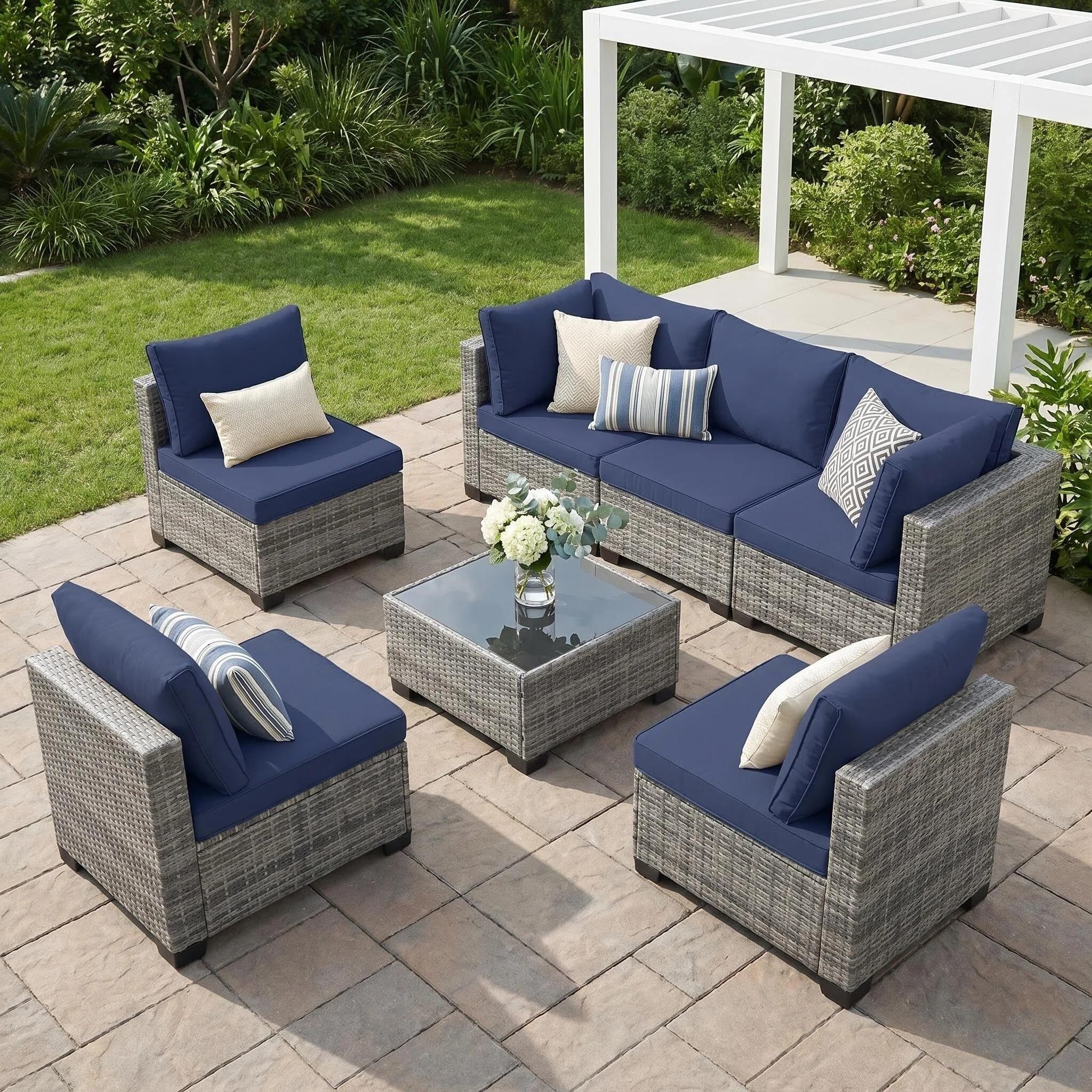 Amazon.com: XTWEEX 7-Piece Outdoor Wicker Patio Furniture Set