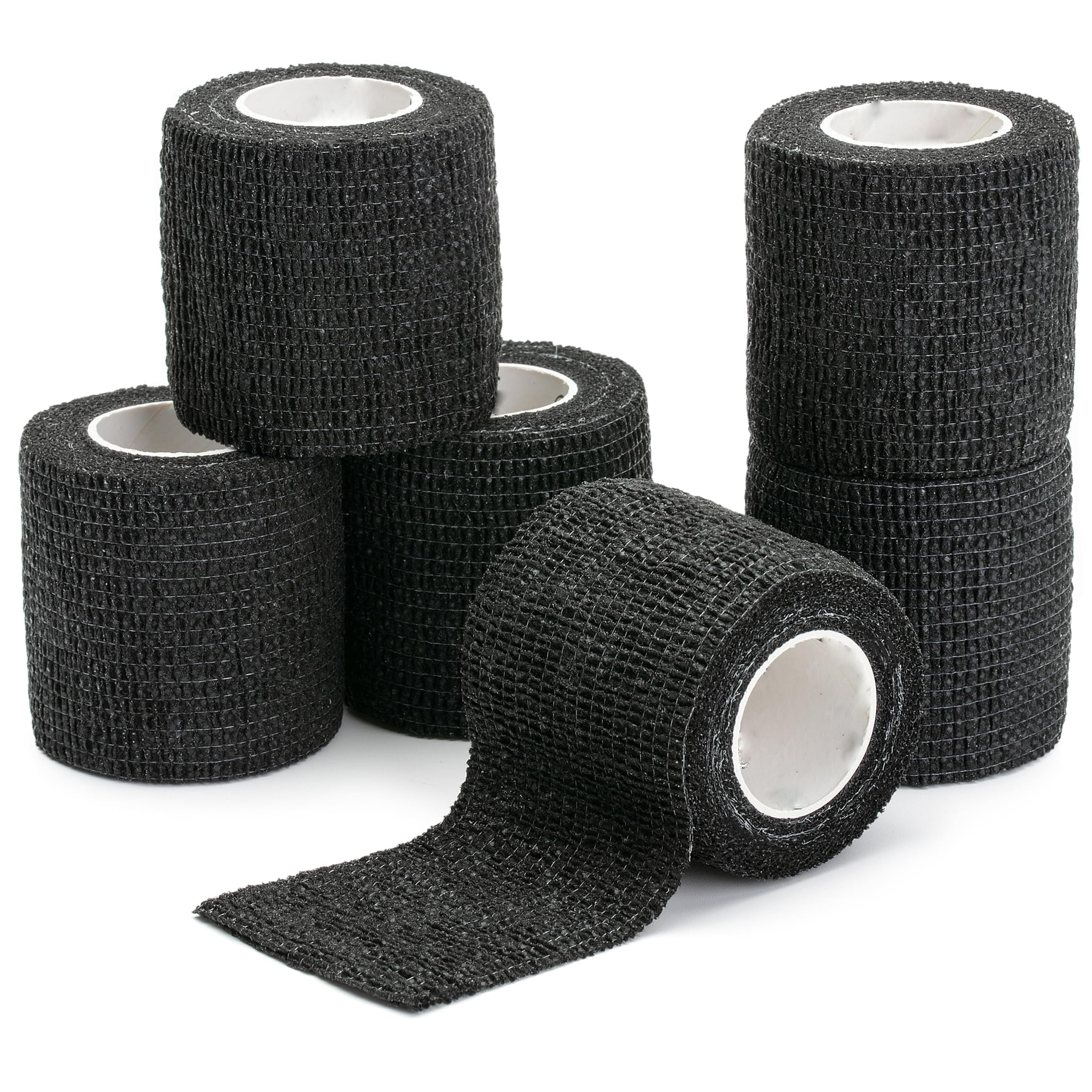 Black Cohesive Bandage Wrap, 6 Pack - Self Adhesive, Elastic Tape, 2" x 5 Yards - Self Sticking for Sports,Injury Support & Compression - Flexible, Easy Application