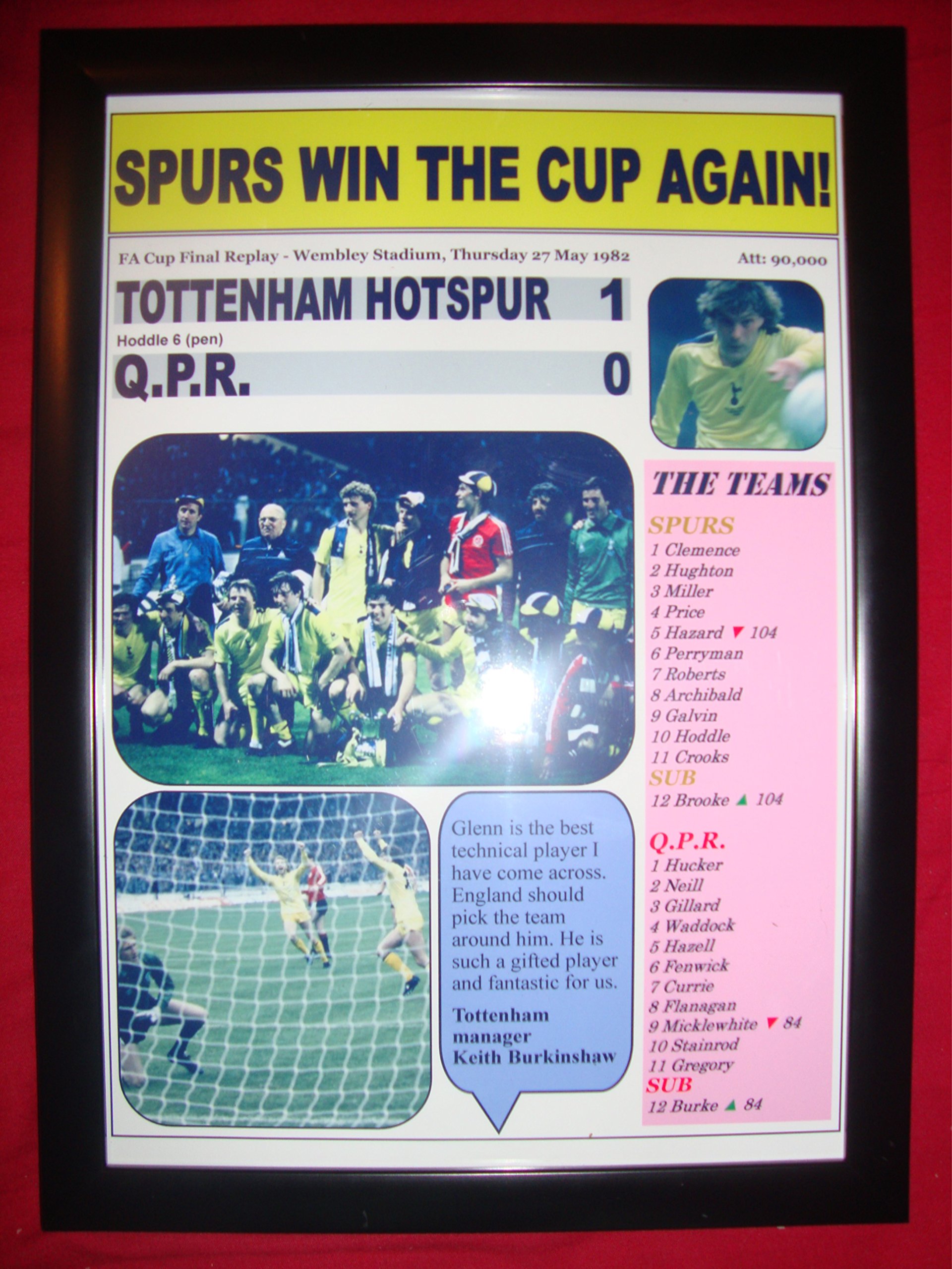 Lilywhite Multimedia Black Tottenham Hotspur 1 Qpr 0-1982 Fa Cup Final - Framed Print