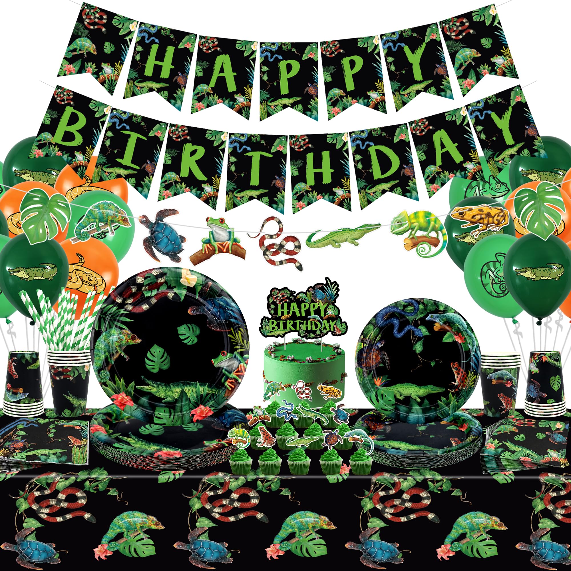 Reptilien-Geburtstagsparty-Deko-Set – Inkl. Banner, Teller, Luftballons & Mehr