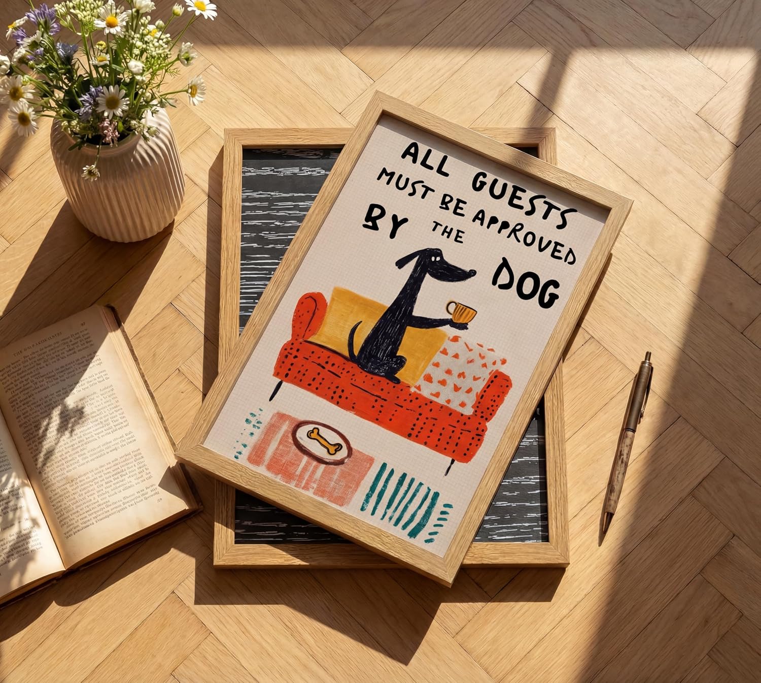 Funny Dog Wall Art - All Guests Must Be Approved By The Dog Framed Print 16x24 Inch Wall Decor for Pet Lovers Cute Dog Decor Gift for Home Office Entryway or Mudroom Decoration image 4