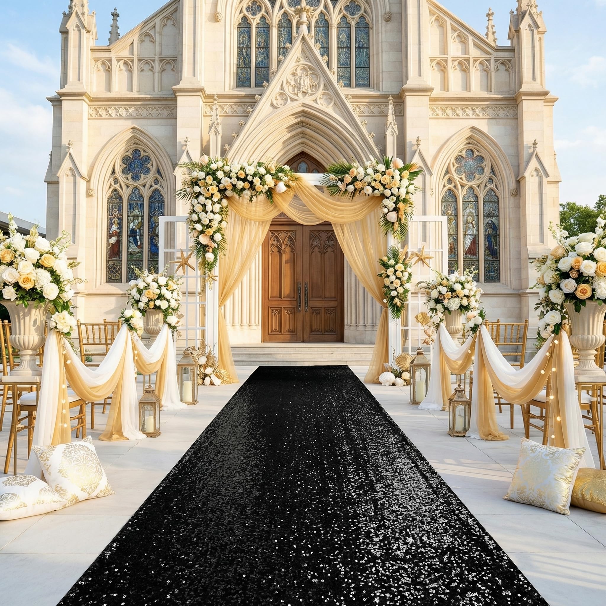 2ftx15ft Aisle Runner Rug for Party Black Sequin Carpet Runner Prom Decor Shimmer Banquet Indoor Glitter Aisle Runner
