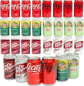 K-Bright Bulk Purchase Carbonated Beverage Taste Comparison Canned Juice 12 fl oz 350 ml 6 Varieties Total 24 Cans {Cola/Ginger Ale/Dr. Pepper & Zero Calorie Each Variety}