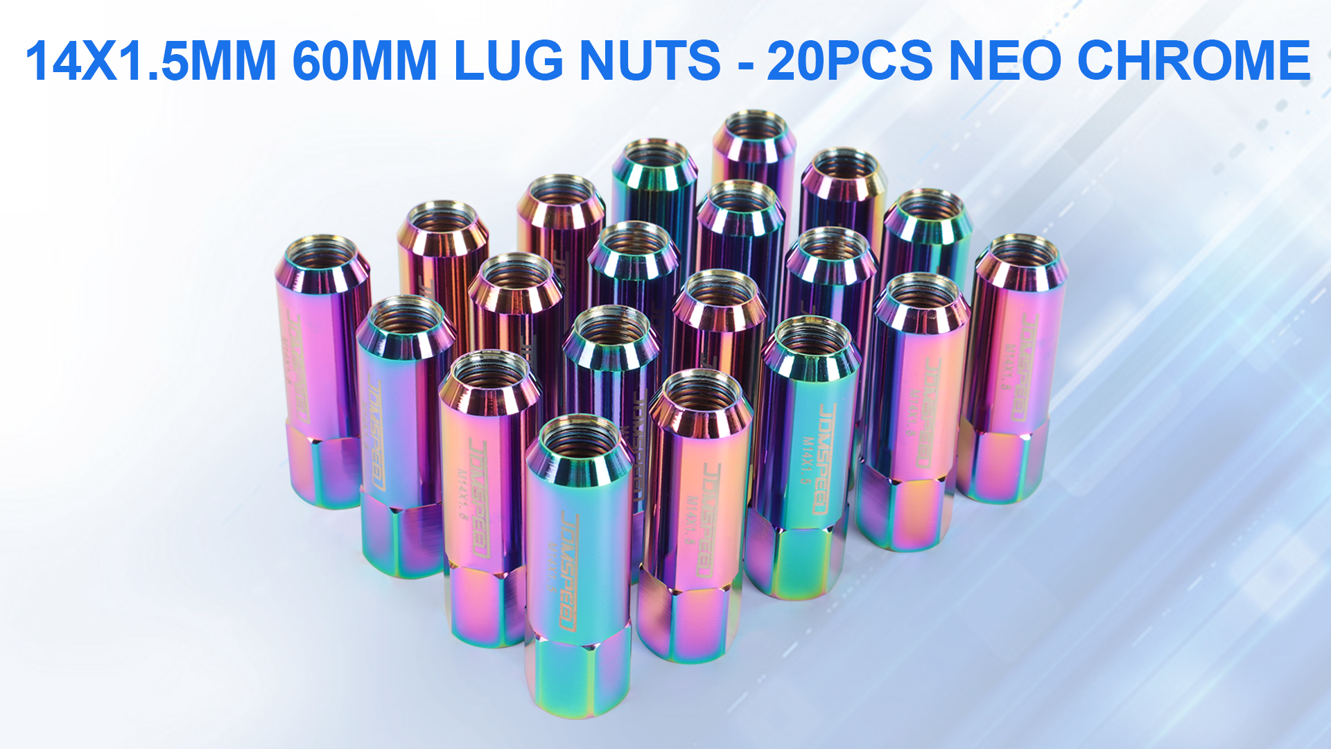 Image of Neo Chrome 20PC 14X1.5MM 60MM Extended Forged Aluminum Tuner Racing Lug Nut | Open-end Design, Great with your Aftermarket Wheels