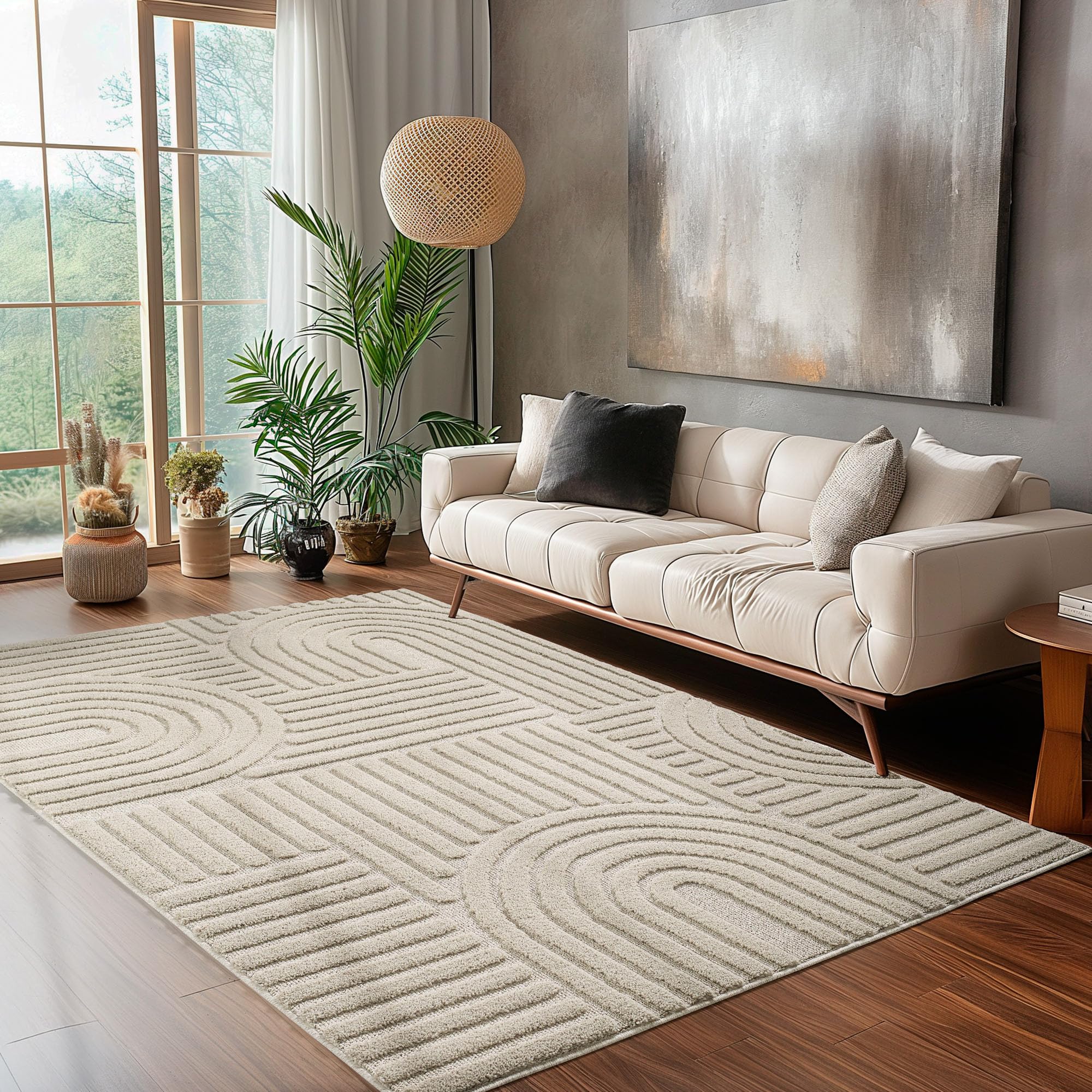 Carpettex Wohnzimmer Teppich Hochflor Skandi Boho Design Hoch-Tief Effekt Weicher Shaggy Langflor Flauschig