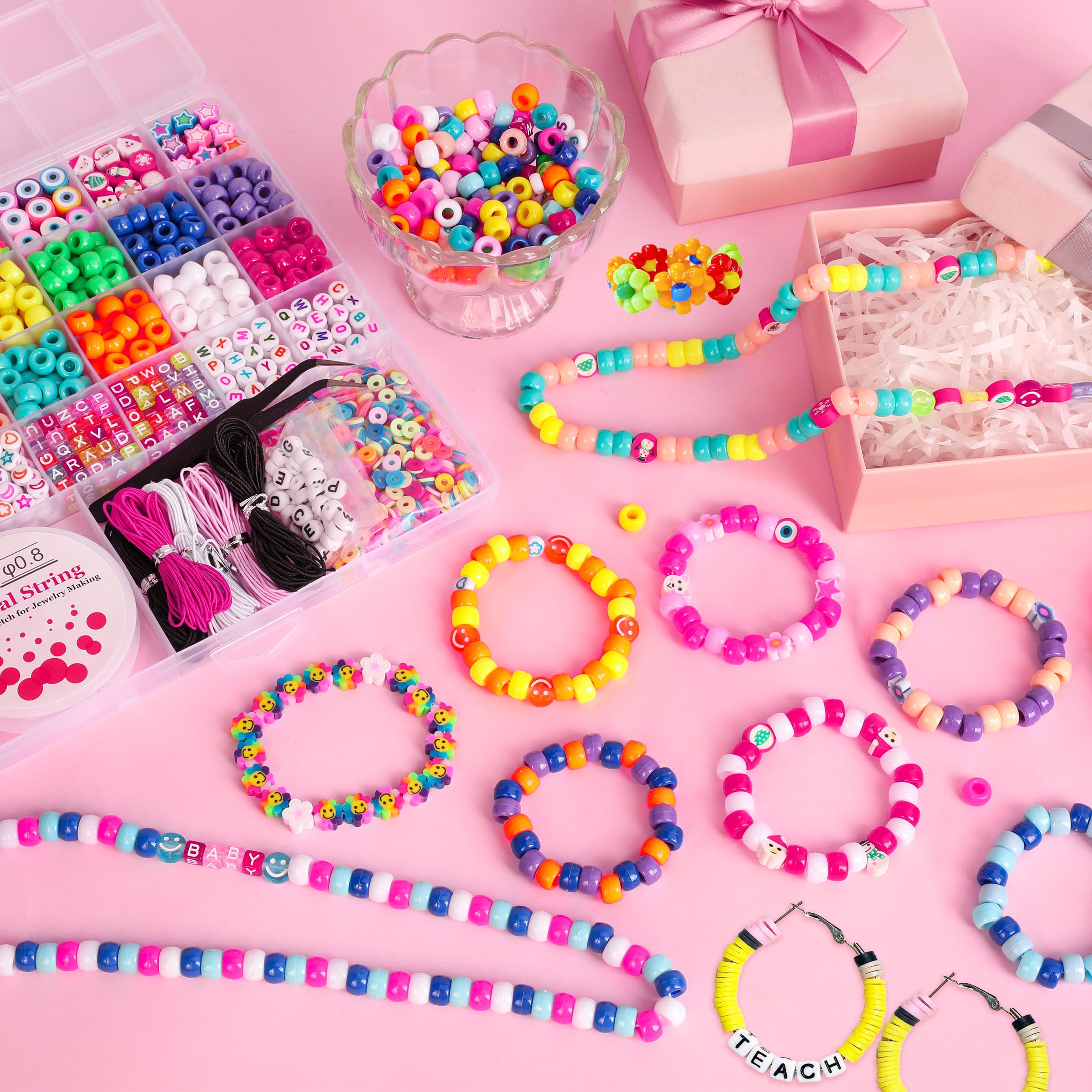 Bracelet Making Kit for Beginners - Smile Face, Letter, Clay Beads for Jewelry Making Friendship Bracelets - DIY Arts and Crafts Christmas Gifts Toys for Kids Age 6+ - Image 2