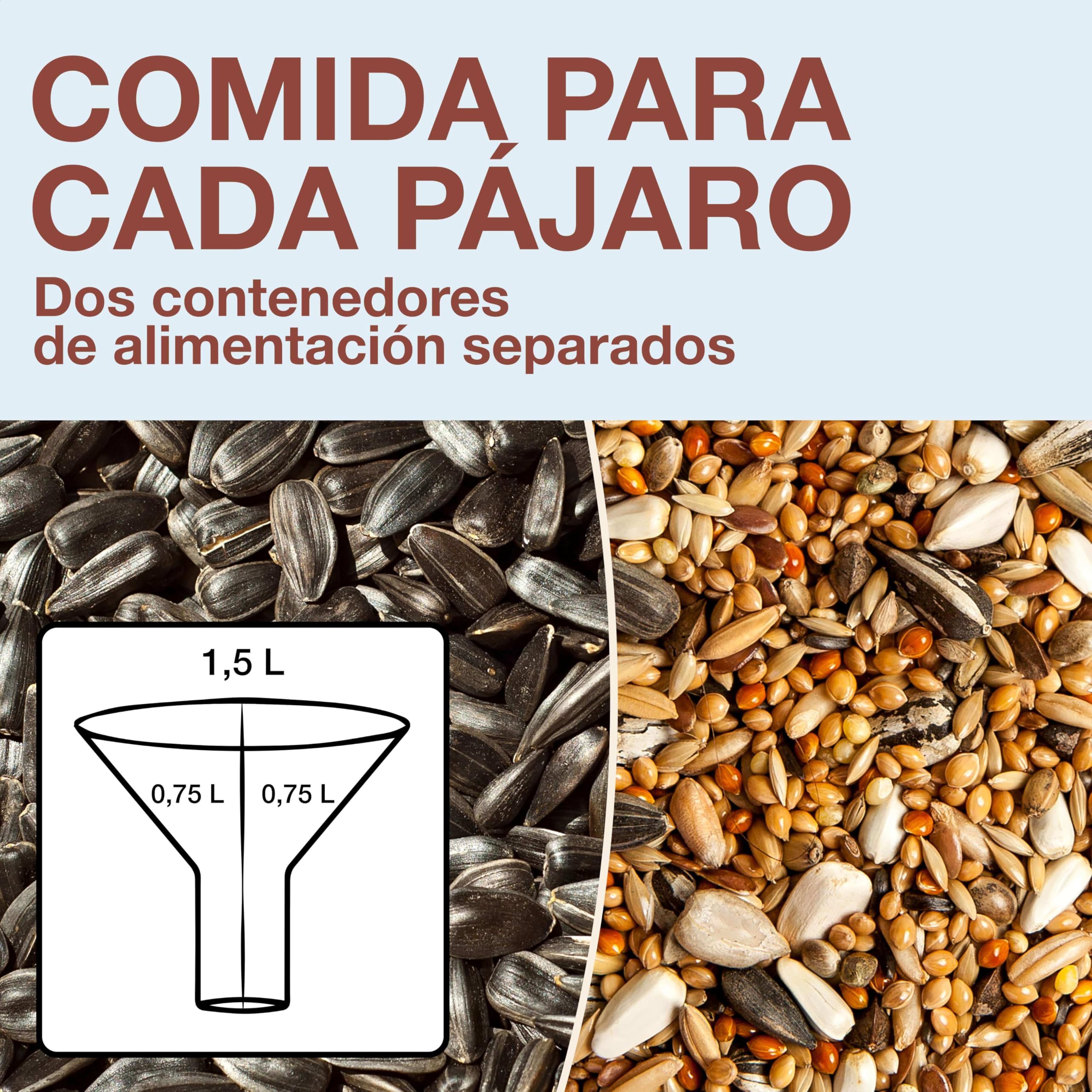 SWISSINNO Comedero para Pájaros Colgante – Davos Smart Birds - Dispensador con Bandeja - Tolva Segura contra Roedores - para Jardín y Balcón - Azul Claro
